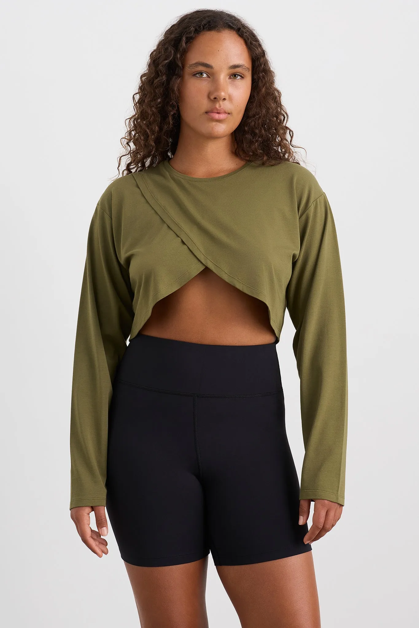 Cropped Crossover Long Sleeve Top 440