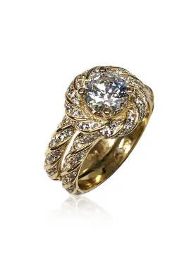 Cubic Zirconia 1 Carat Center Engagement Ring with Band  14k Gold