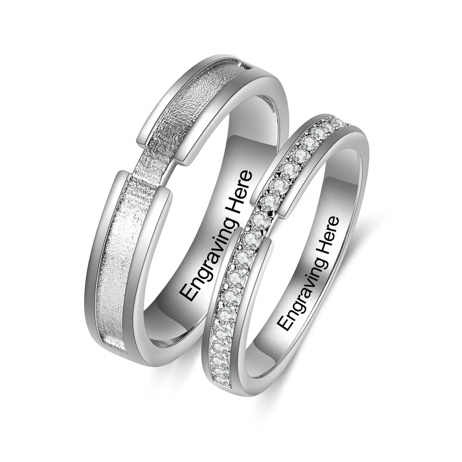 CZ Couples Ring with Personalized Laser Engraved Message