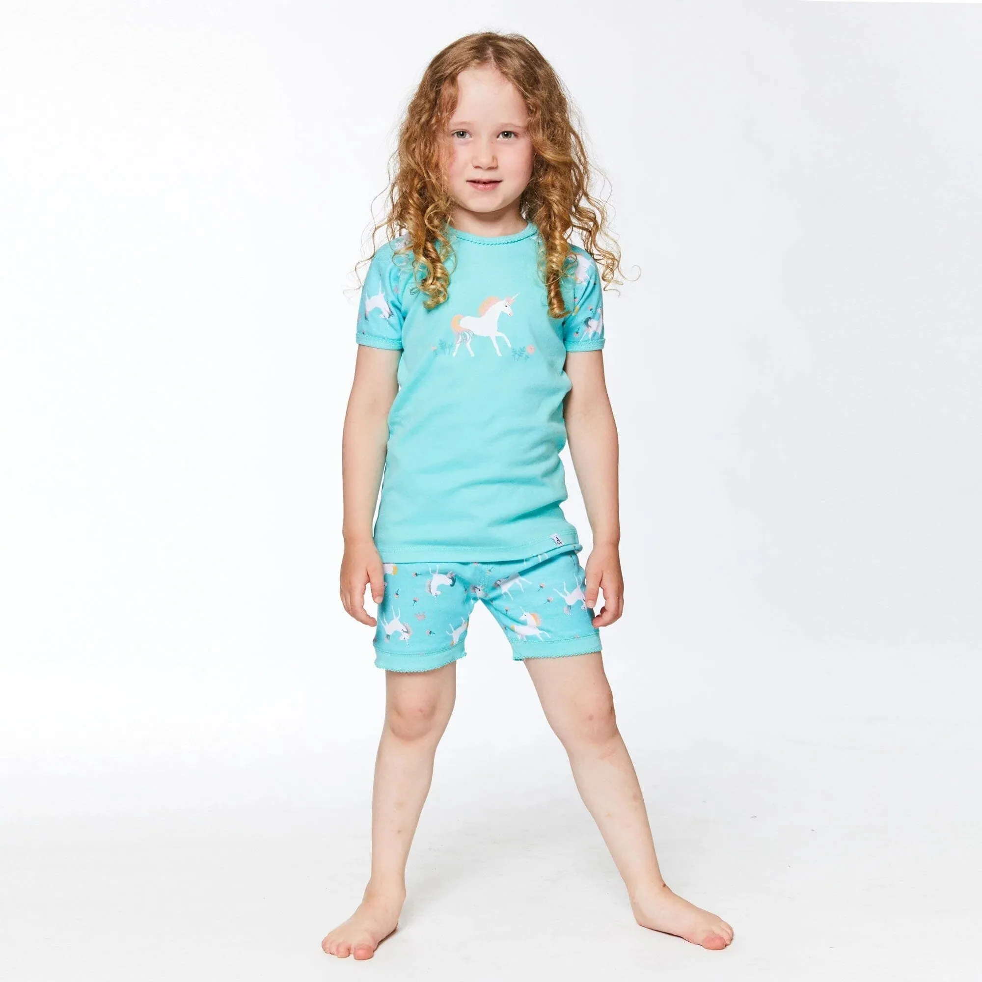 Deux Par Deux Organic Pajama Short Set - Unicorn