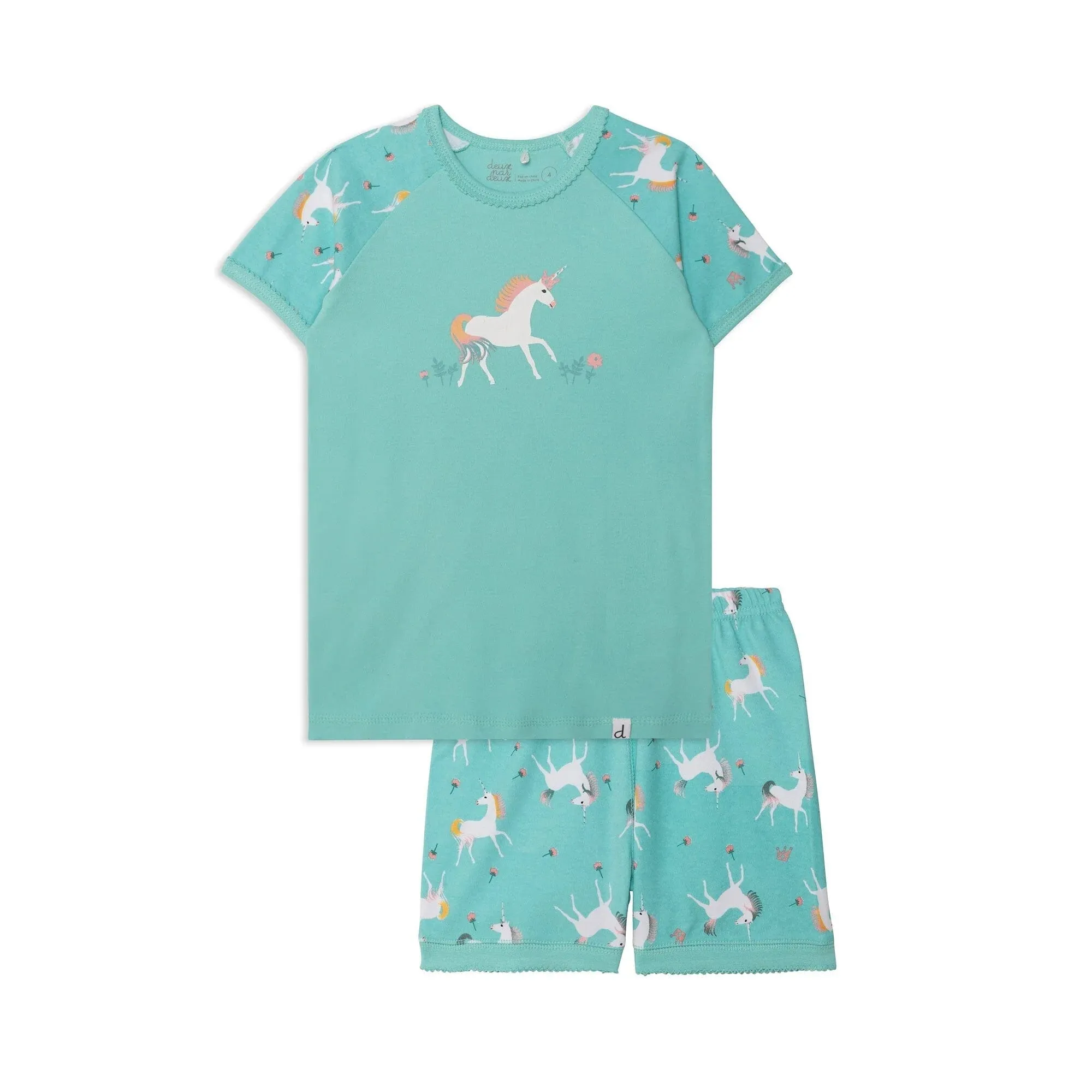 Deux Par Deux Organic Pajama Short Set - Unicorn