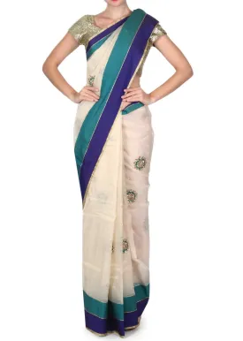 Dewy cream saree with contrast border