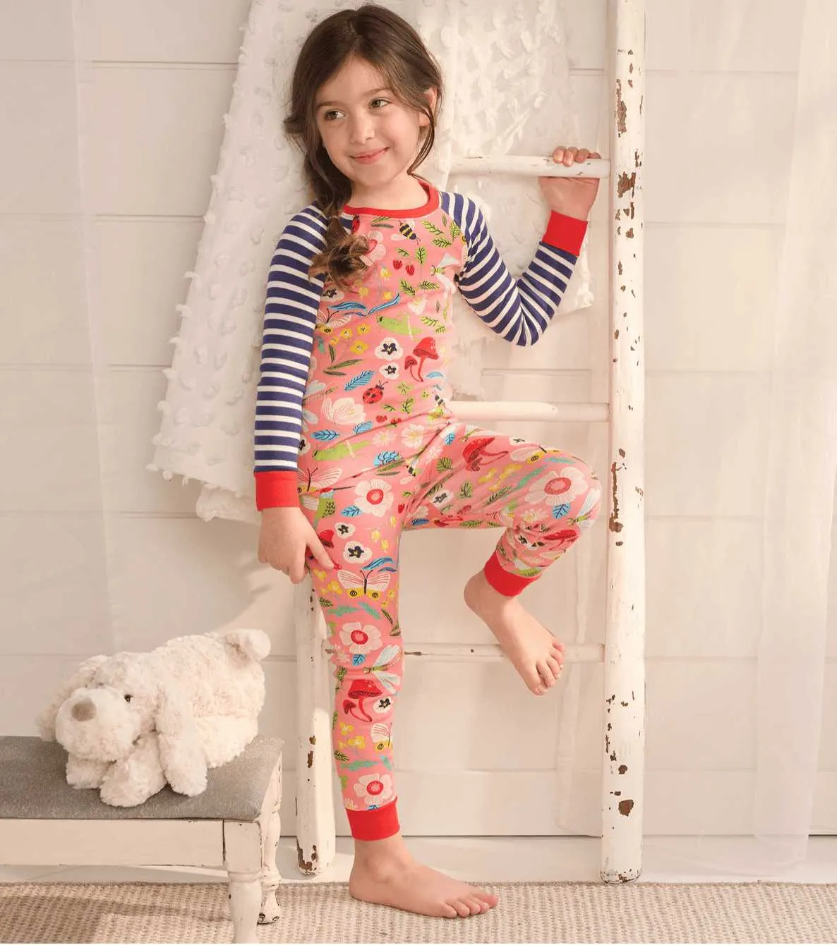 Enchanted Garden Organic Cotton Raglan Girls Pajama Set | Hatley