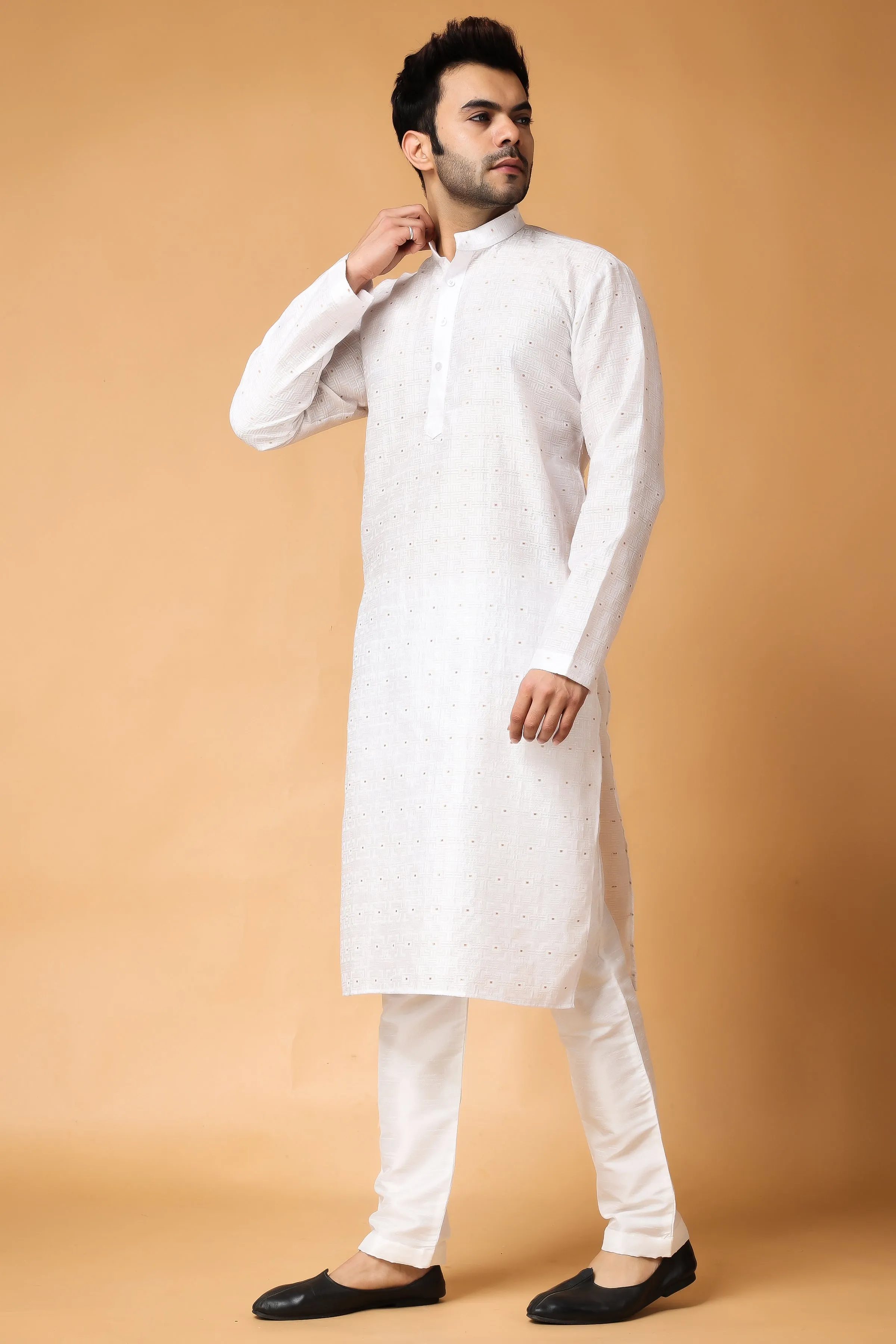 Exquisite Ivory Woven Kurta Pajama