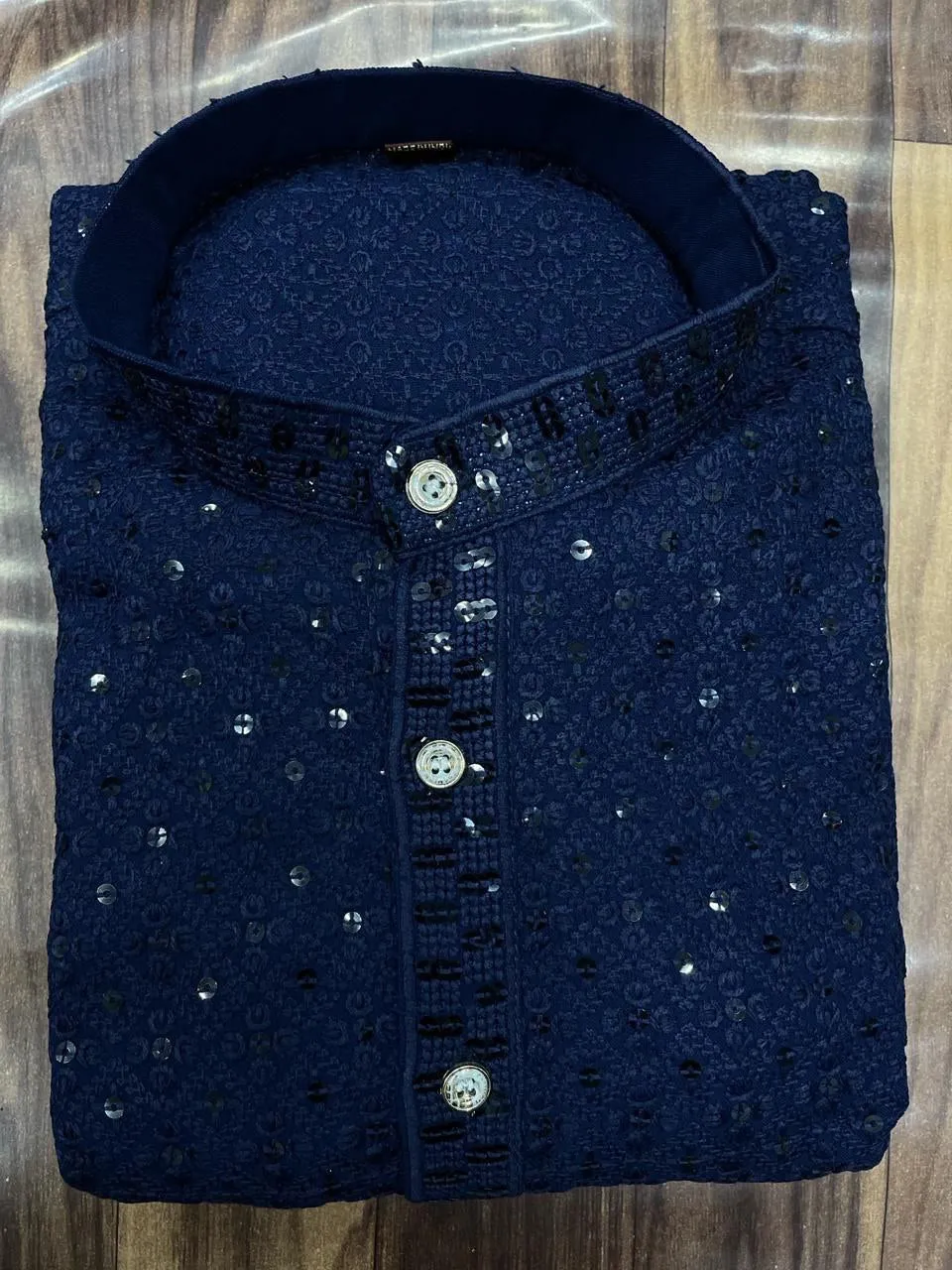 Father and Son Navy Blue Chikankari Same Matching Kurta Dress Set