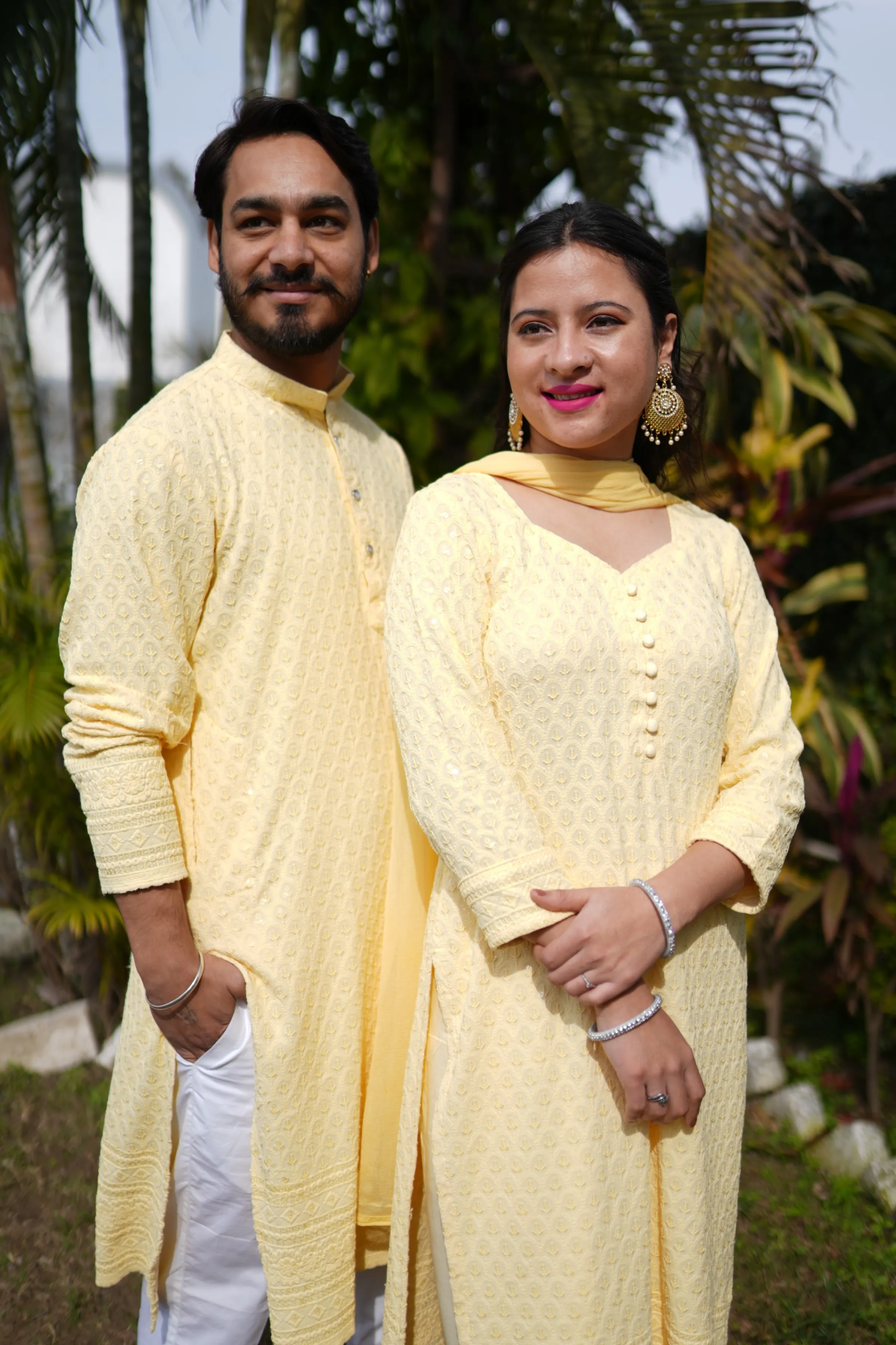 Festive Lemon Sequined Couple Outfit