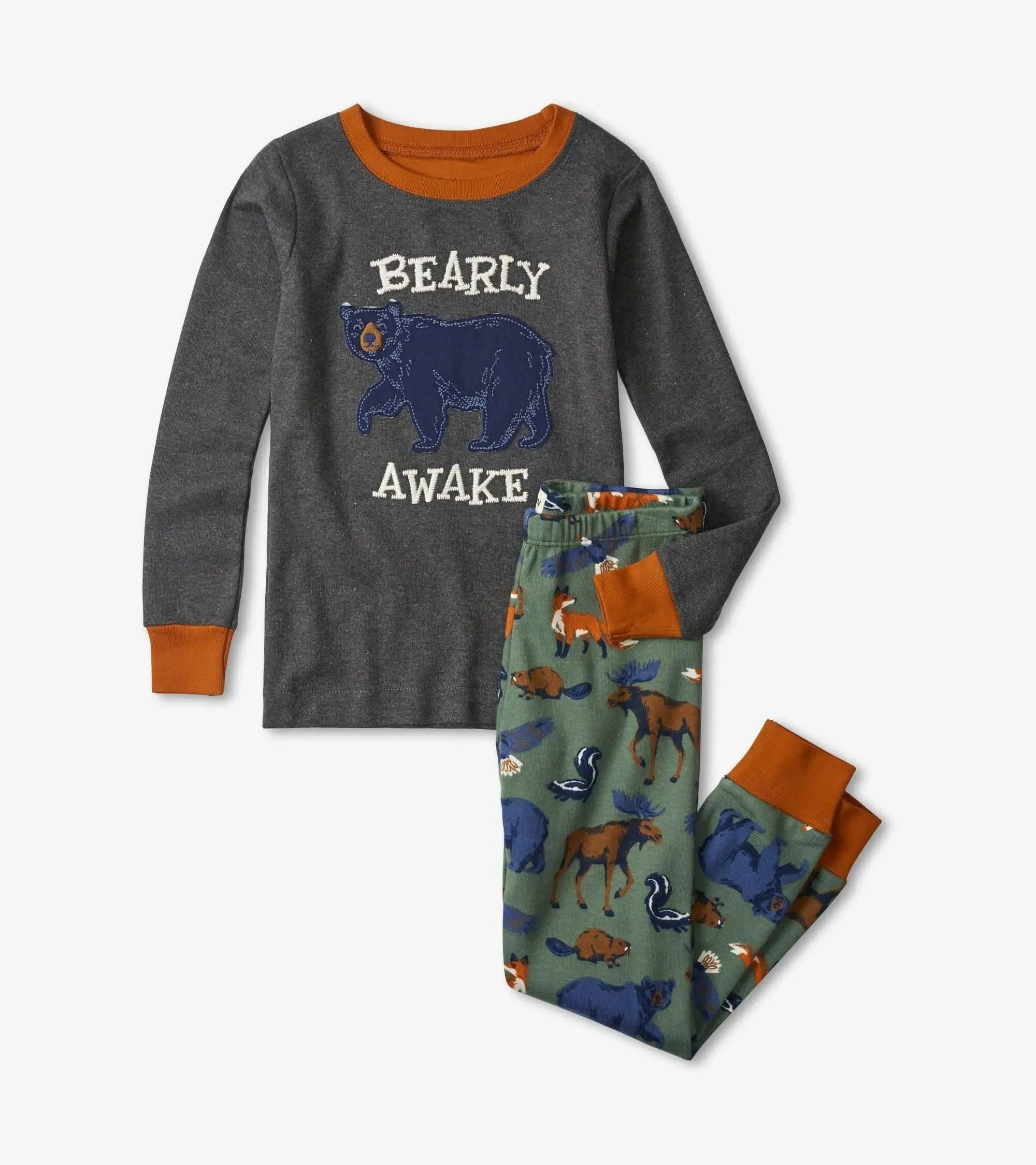 Forest Animals Organic Cotton Applique Boys Pajama Set | Hatley