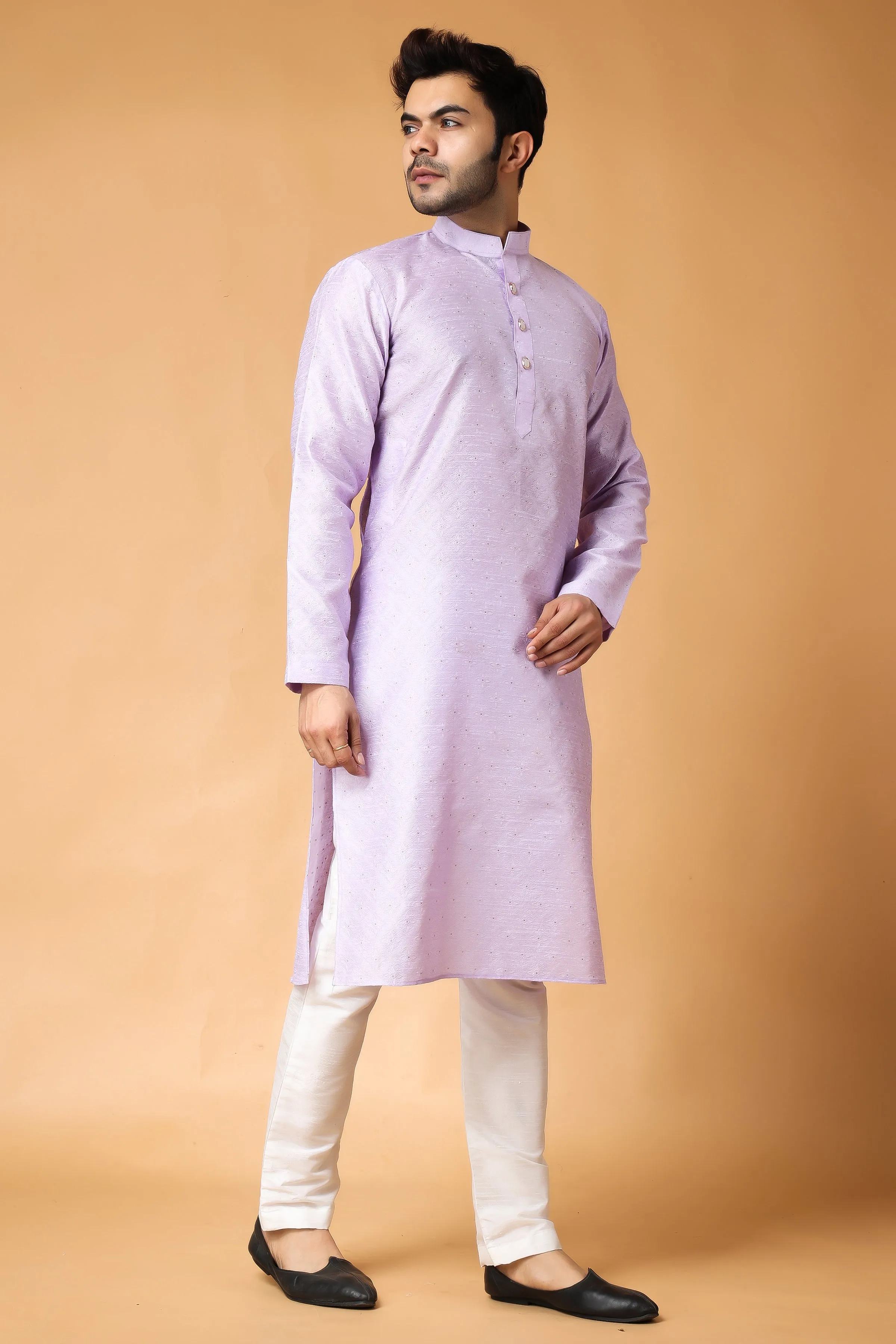 French Lilac Woven Kurta Pajama