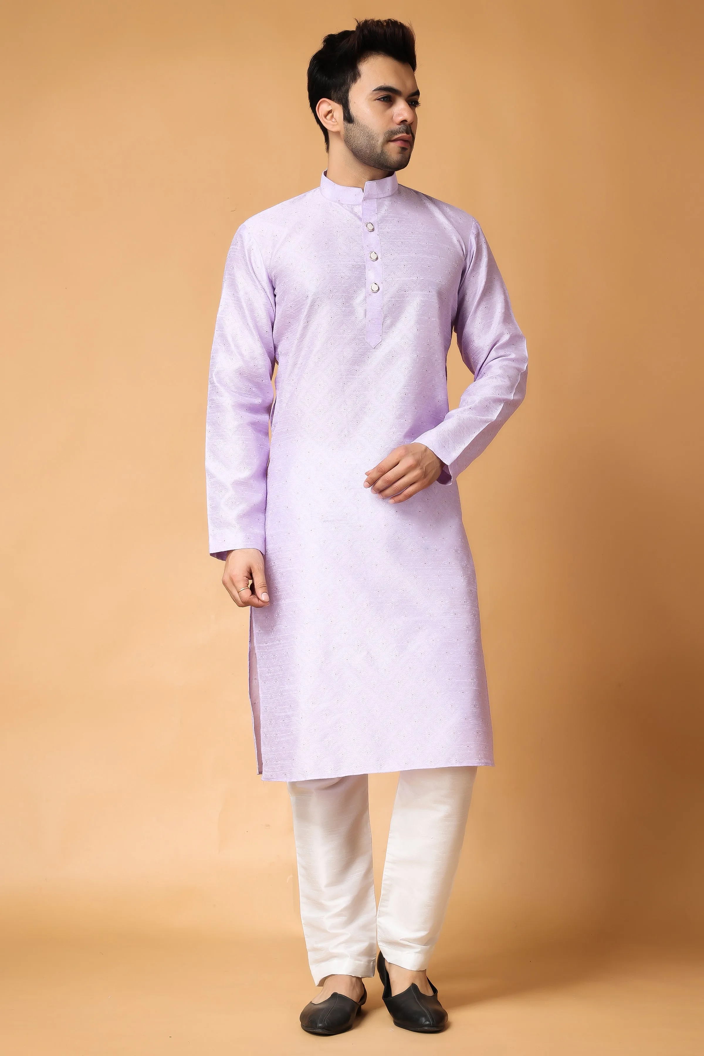 French Lilac Woven Kurta Pajama