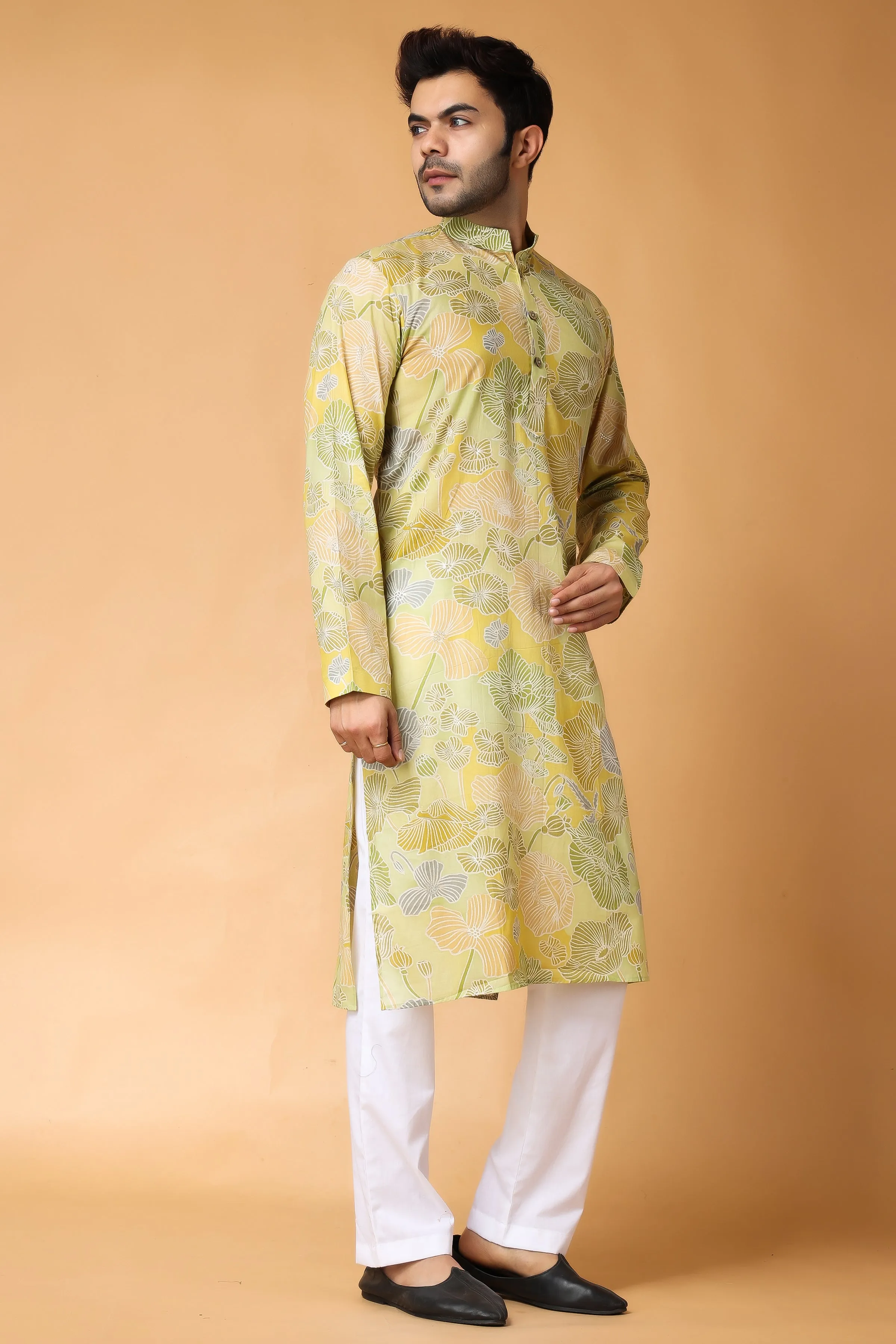 Fresh Lime Mulmul Kurta Pajama