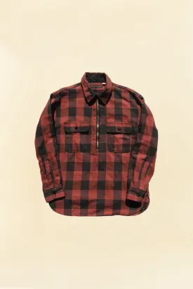 Fullcount Half Zip Pullover Classic Buffalo Check Flannel Shirt - Burgundy