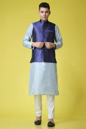 Glossy Blue Kurta Jacket Set