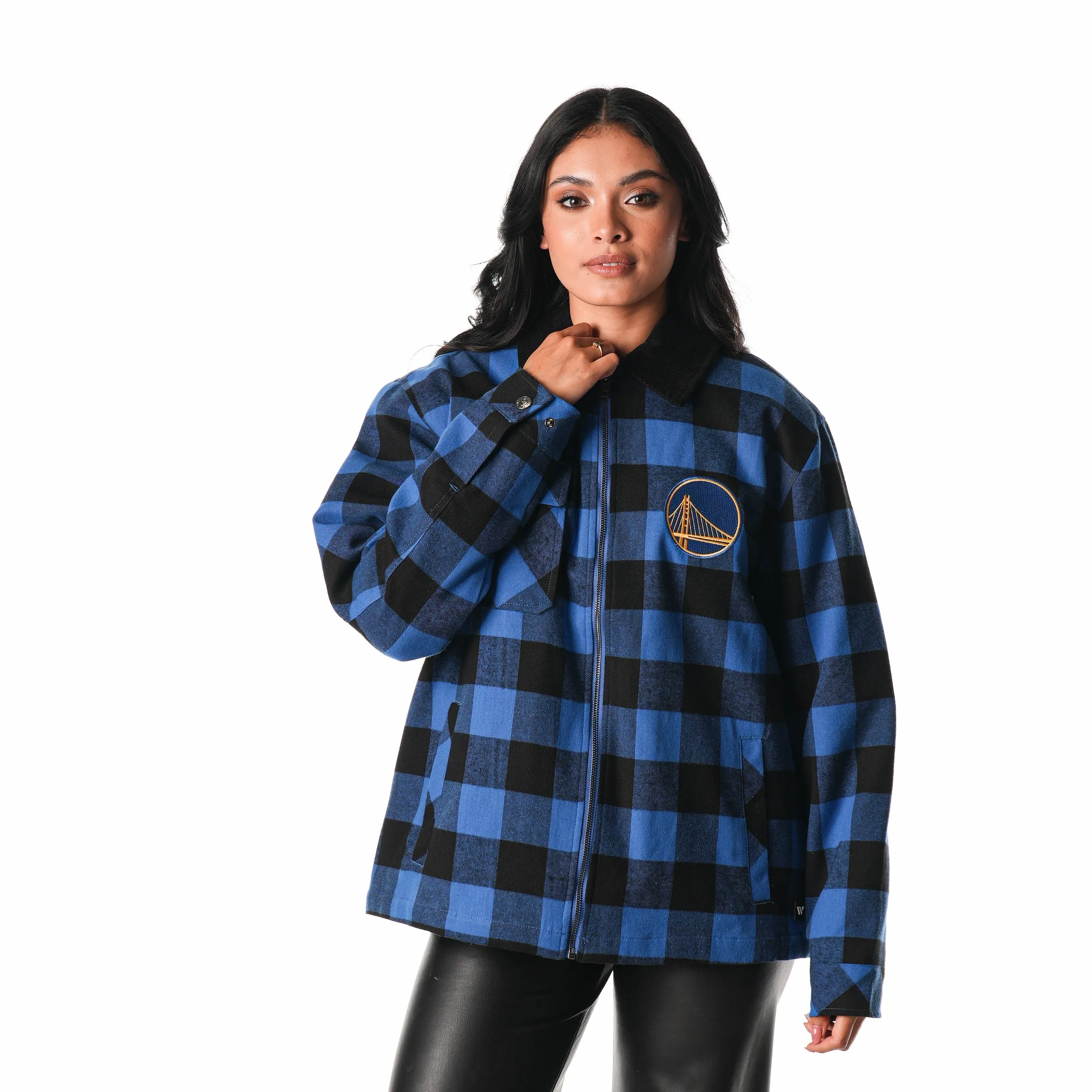 GOLDEN STATE WARRIORS FLANNEL ZIP FRONT JACKET - BLUE