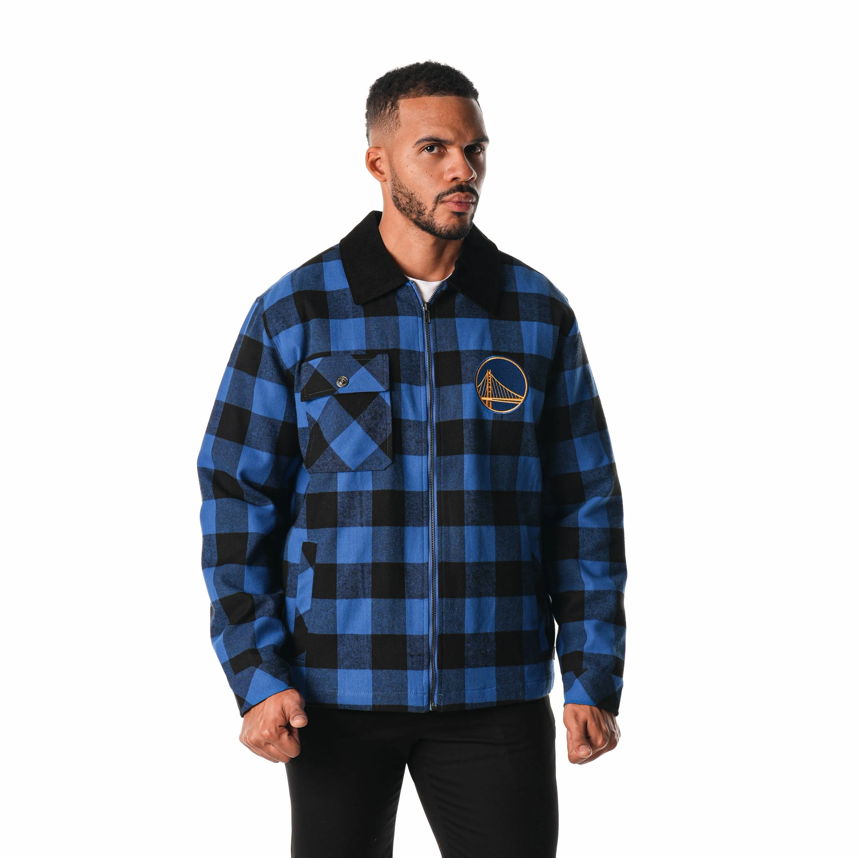 GOLDEN STATE WARRIORS FLANNEL ZIP FRONT JACKET - BLUE