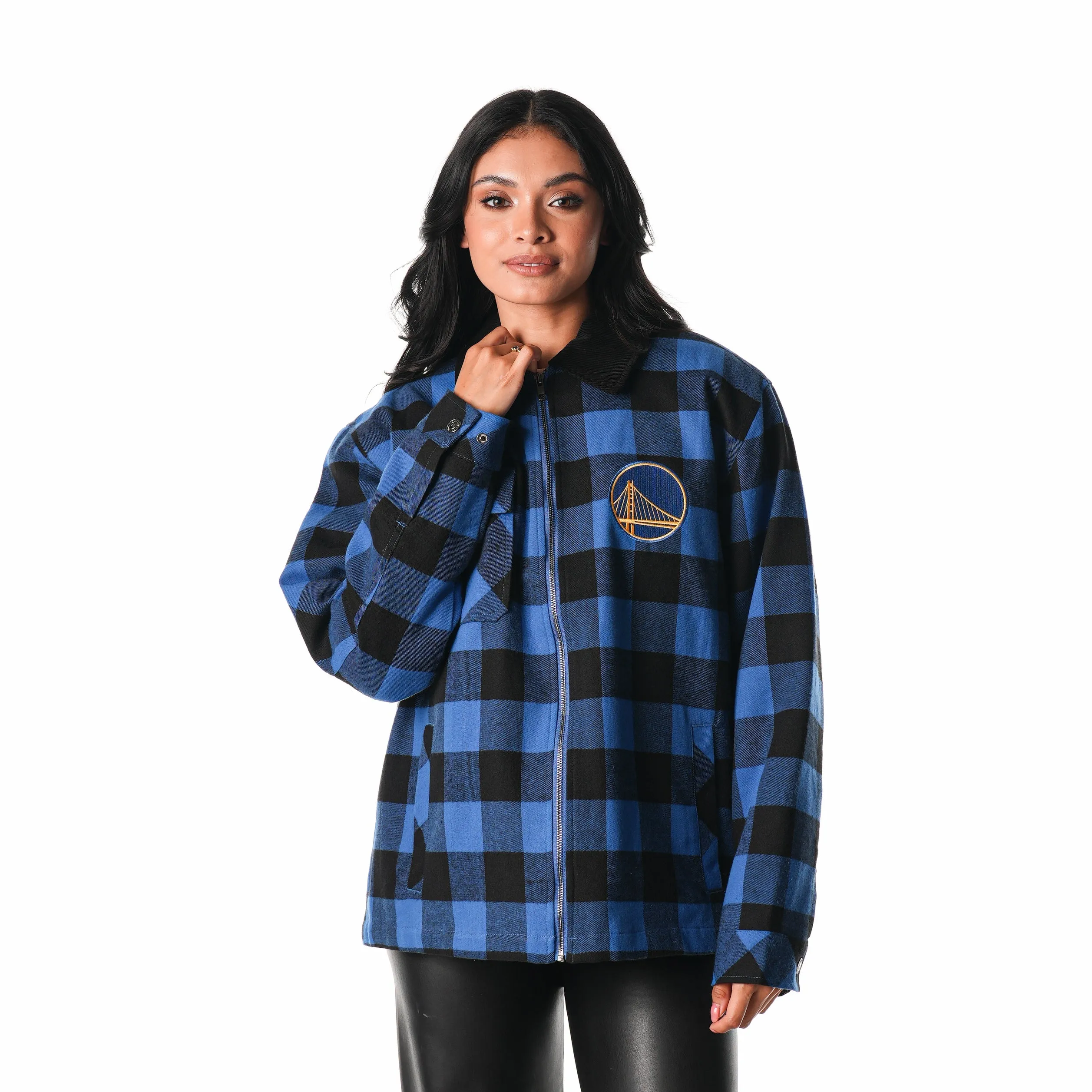 GOLDEN STATE WARRIORS FLANNEL ZIP FRONT JACKET - BLUE