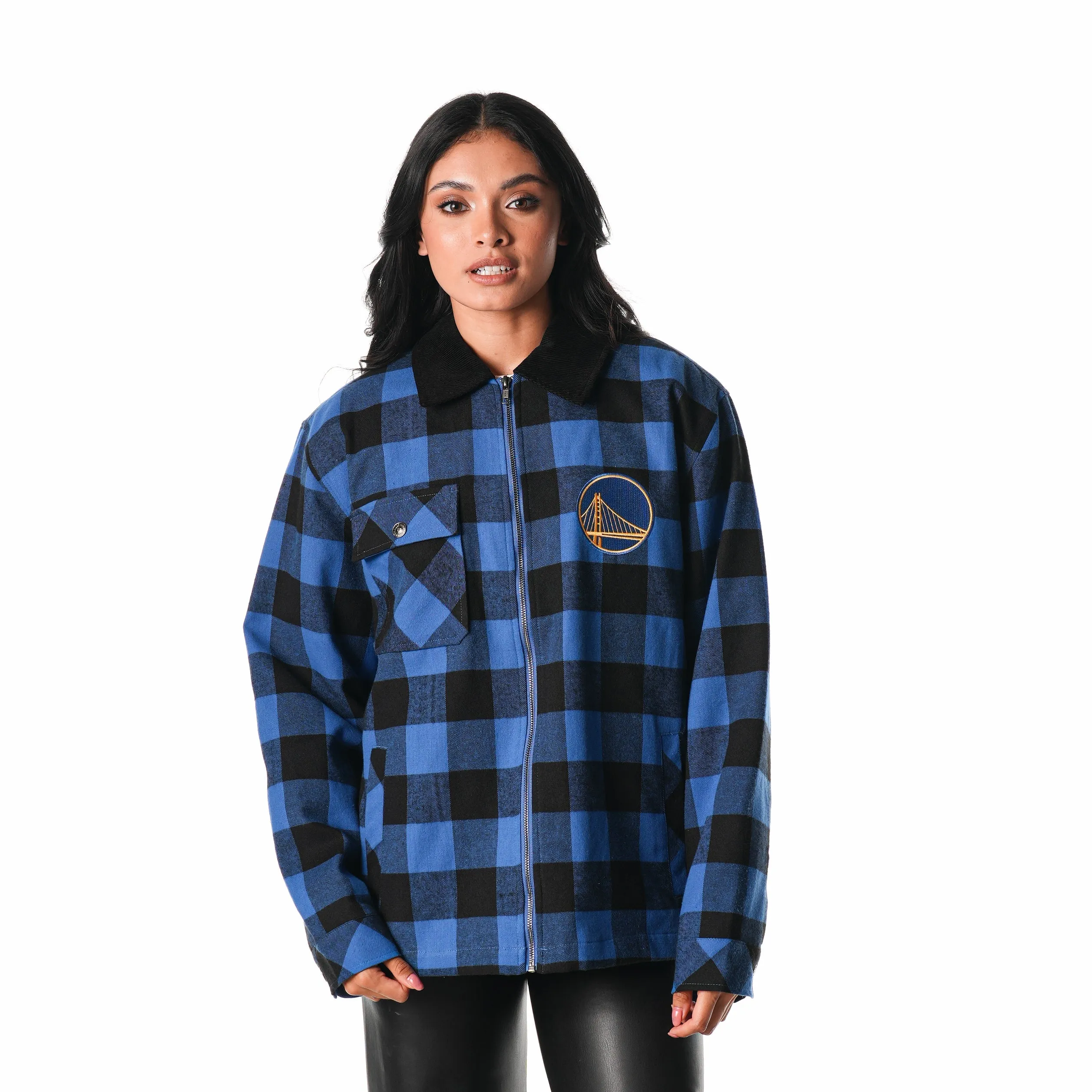 GOLDEN STATE WARRIORS FLANNEL ZIP FRONT JACKET - BLUE