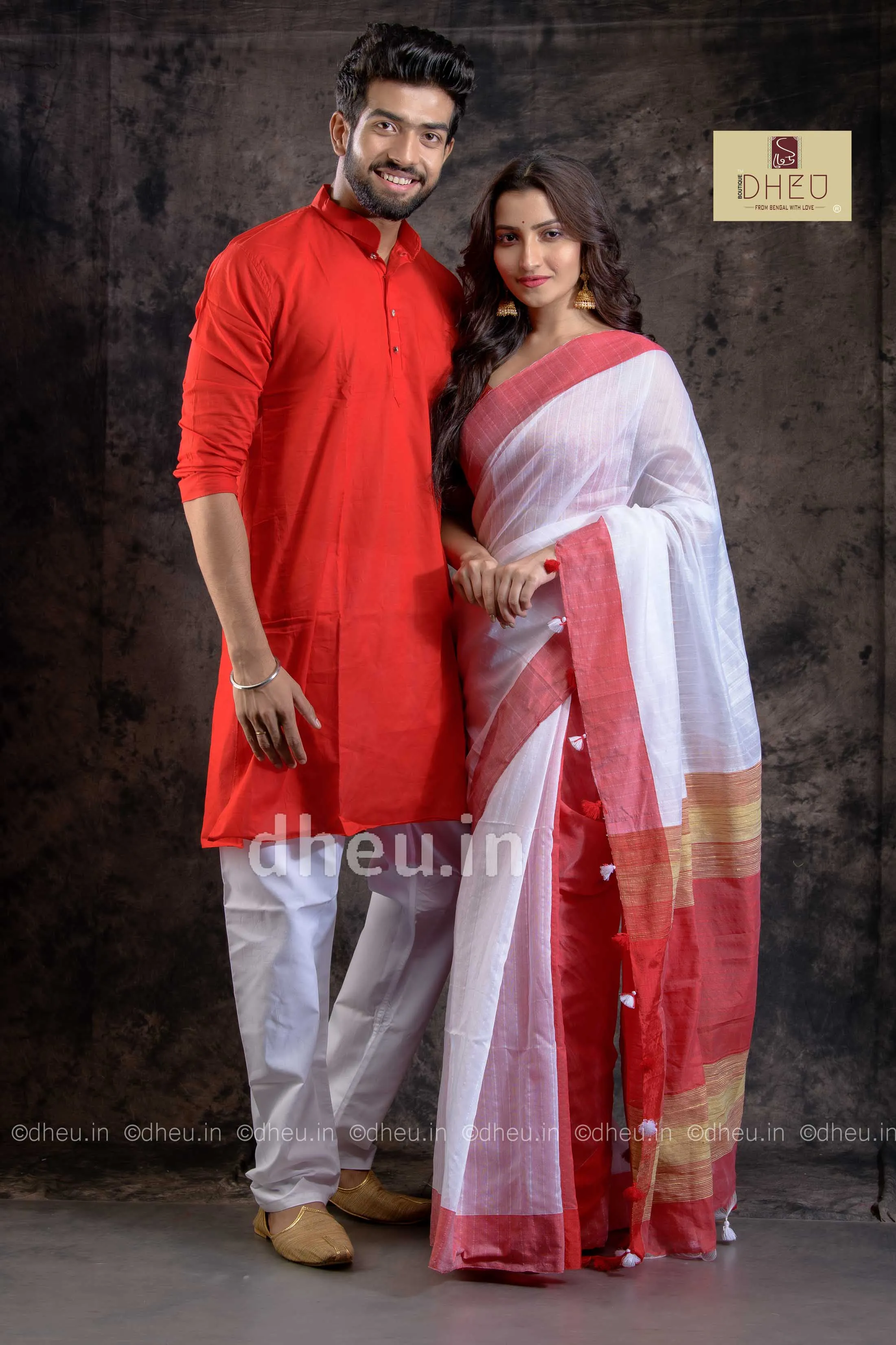 Handloom Saree-Kurta Couple Set