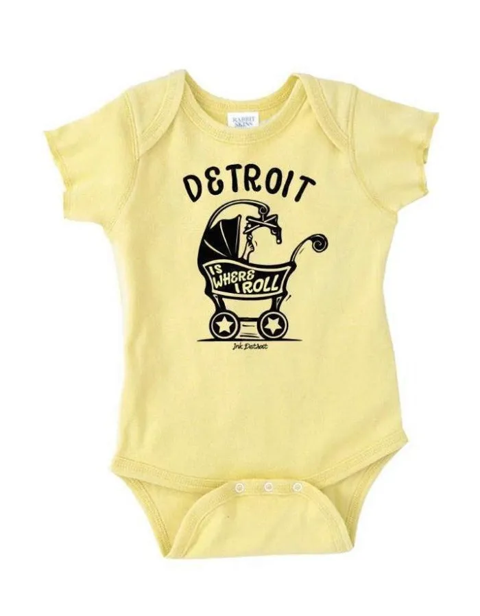 Ink Detroit Is Where I Roll Baby Carriage Baby Onesie - Banana Yellow