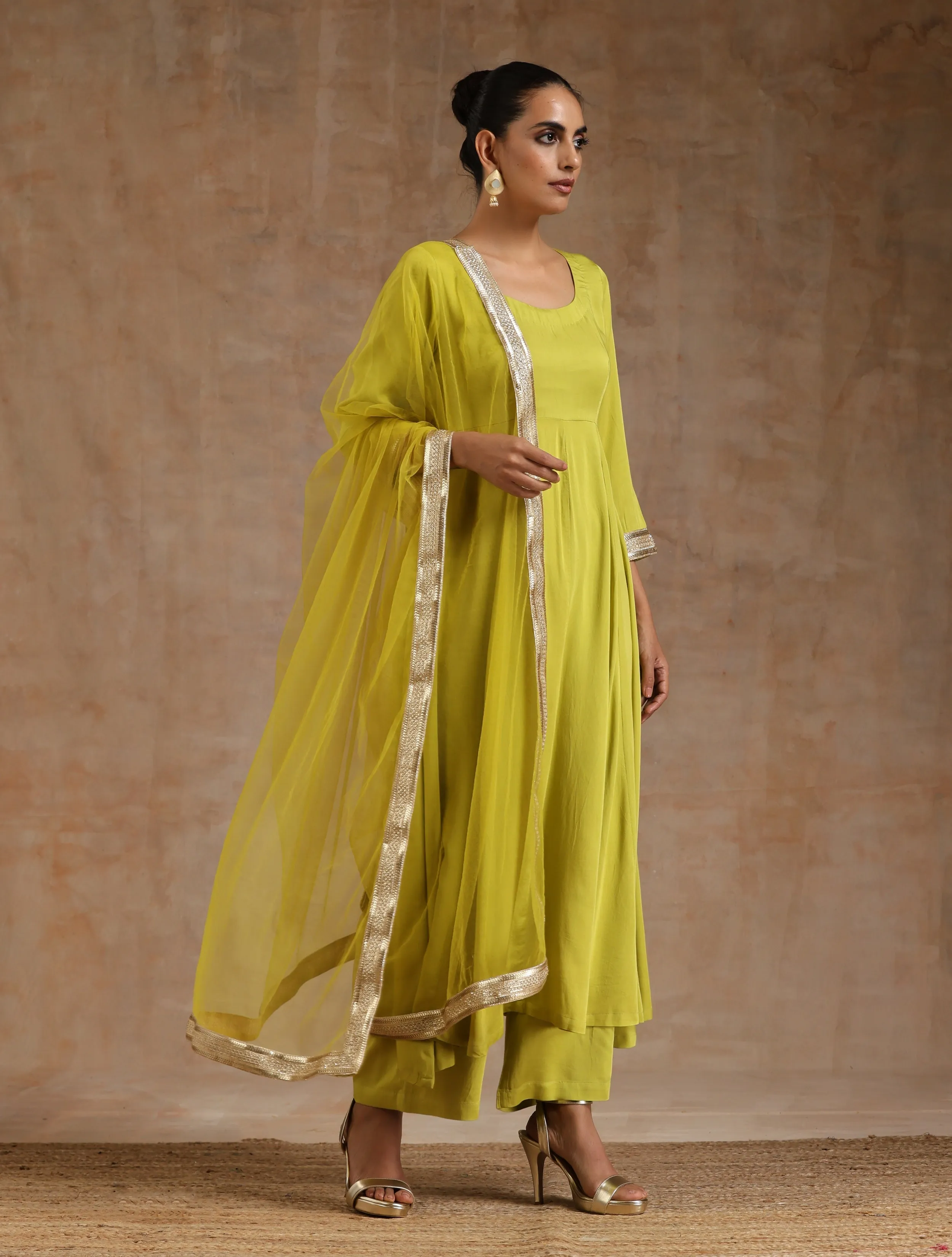 Lime Modal Satin Anarkali Set