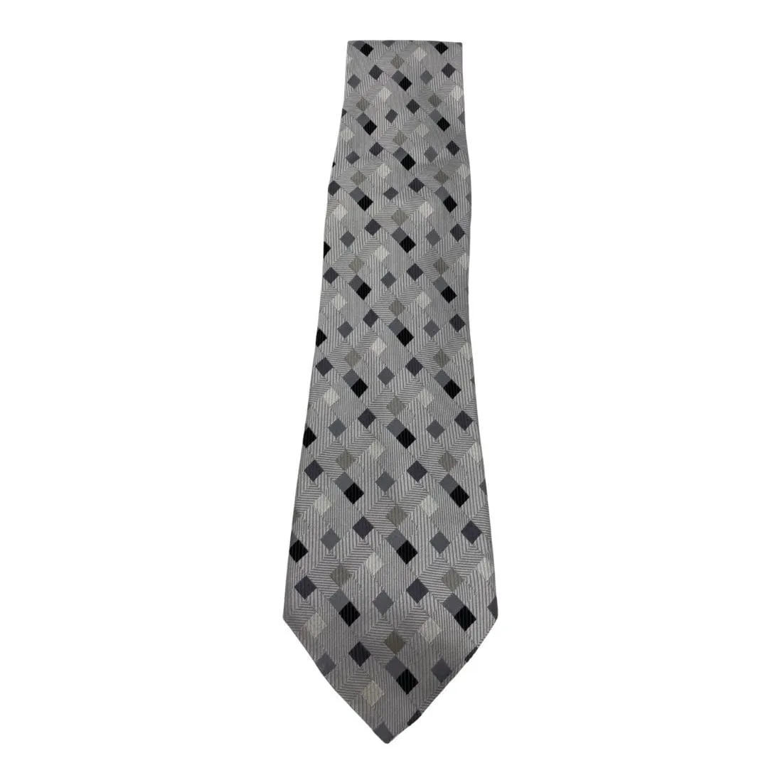 LOMBARDO Geometric Pattern Silk Tie - Grey & Black