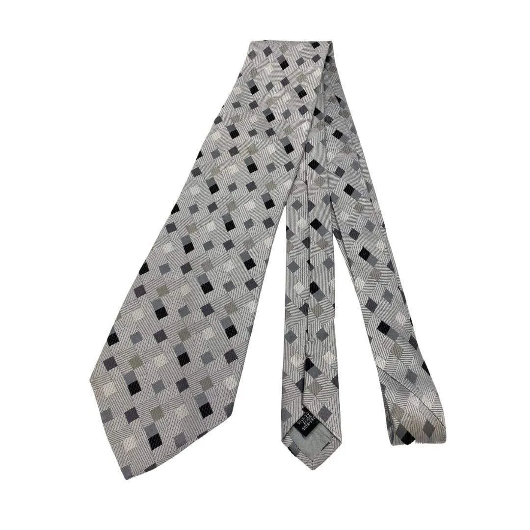 LOMBARDO Geometric Pattern Silk Tie - Grey & Black