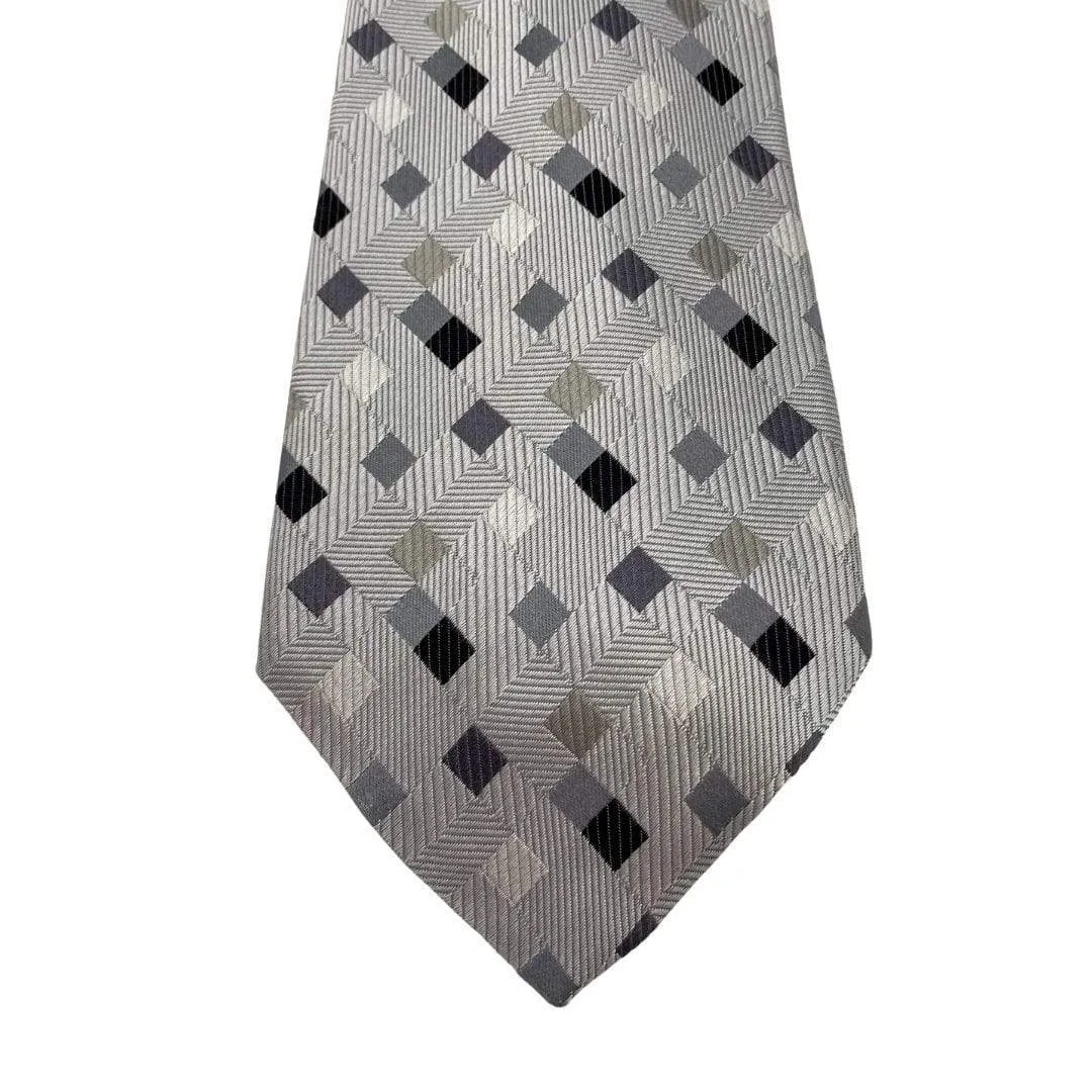 LOMBARDO Geometric Pattern Silk Tie - Grey & Black