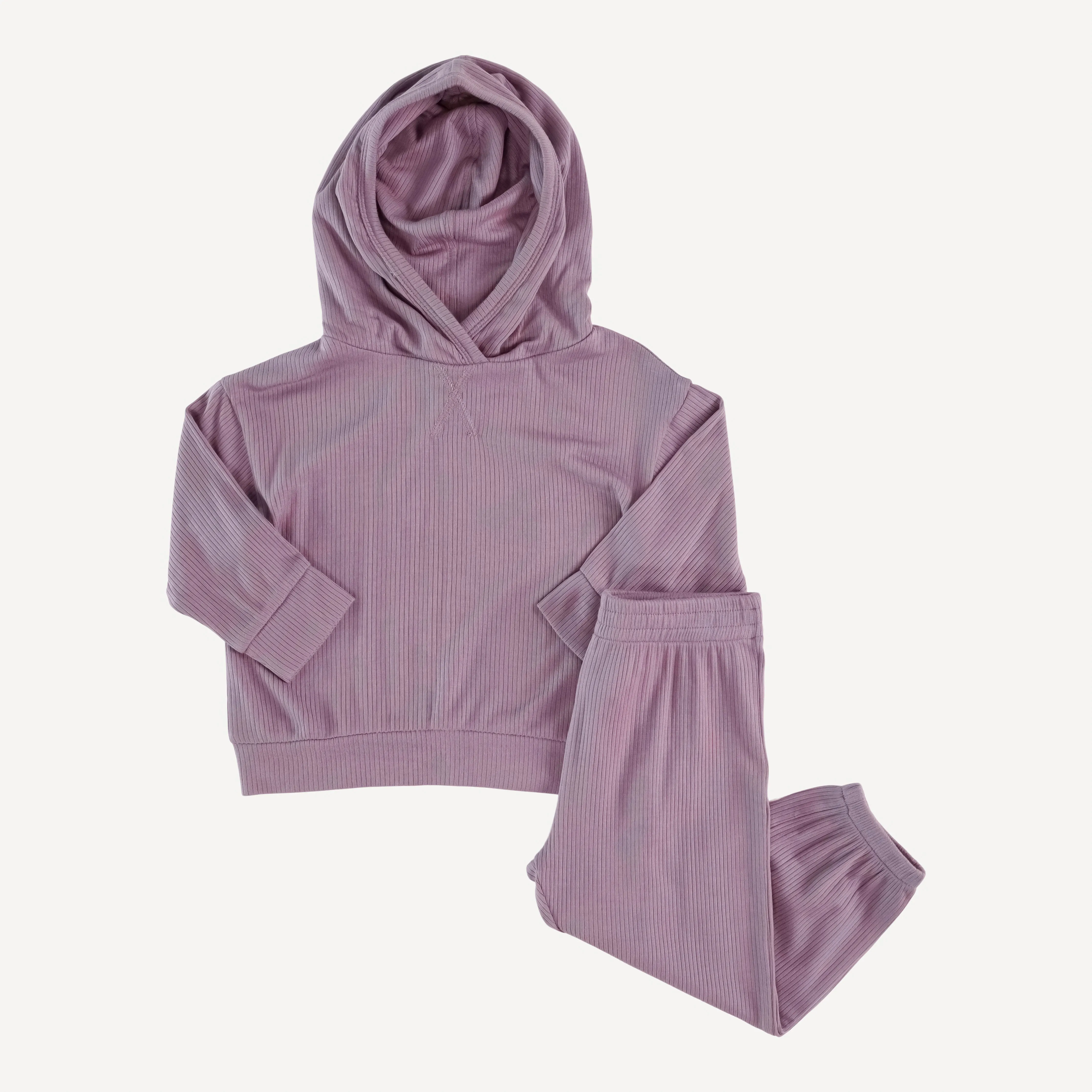 long sleeve boxy topstitch hoodie   relaxed jogger set | plum mauve | modal skinny rib