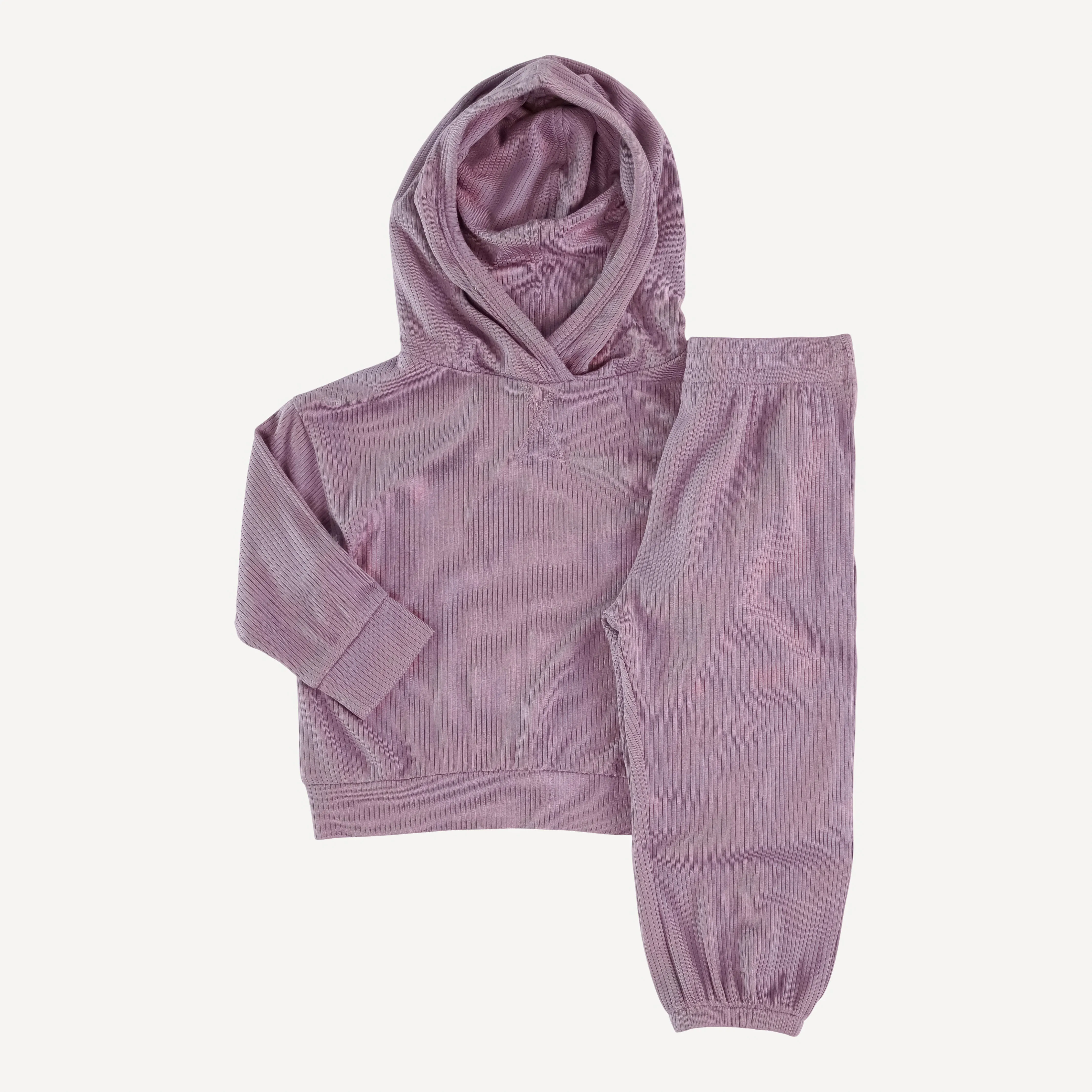 long sleeve boxy topstitch hoodie   relaxed jogger set | plum mauve | modal skinny rib