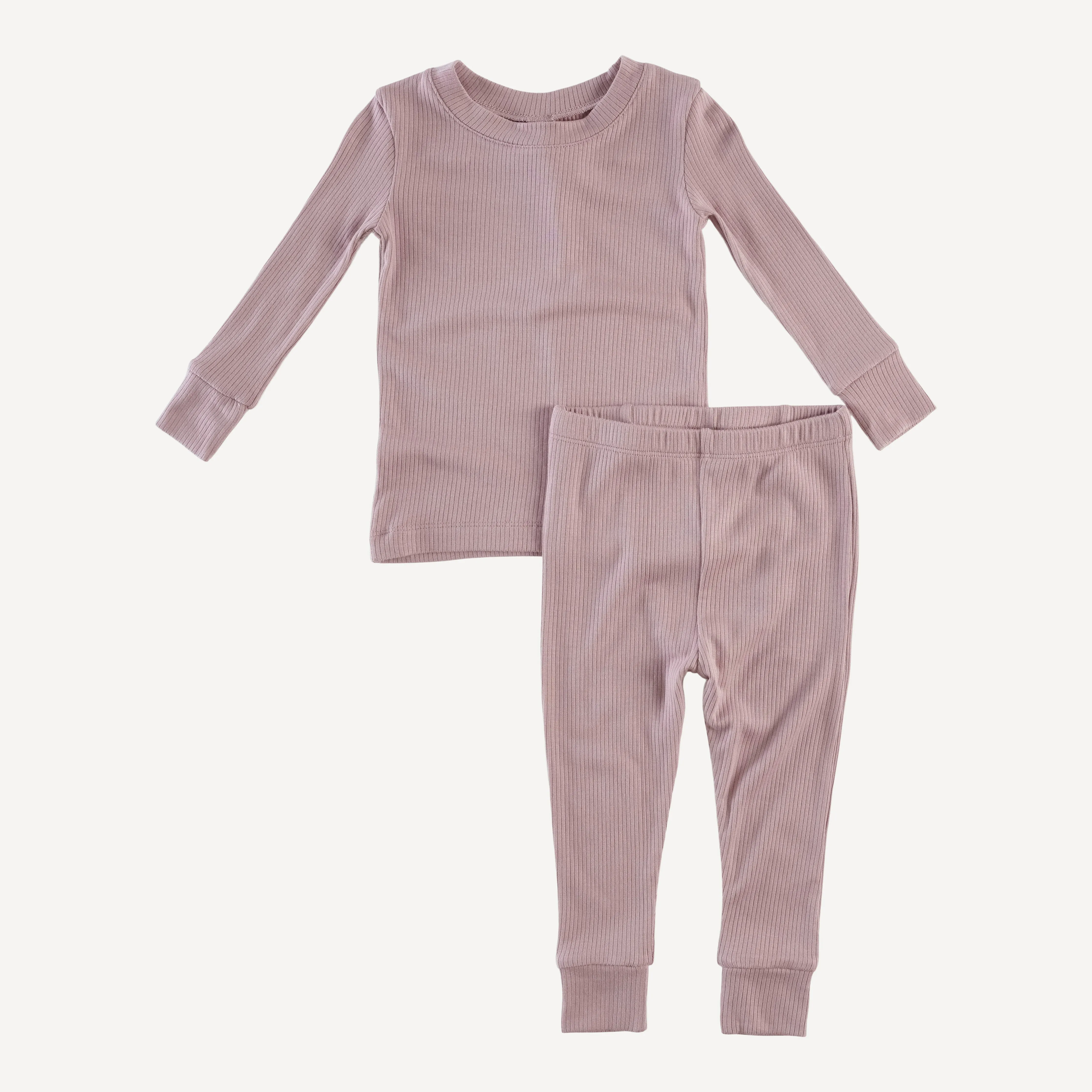 long sleeve crew neck pj set | mauve taupe | modal skinny rib