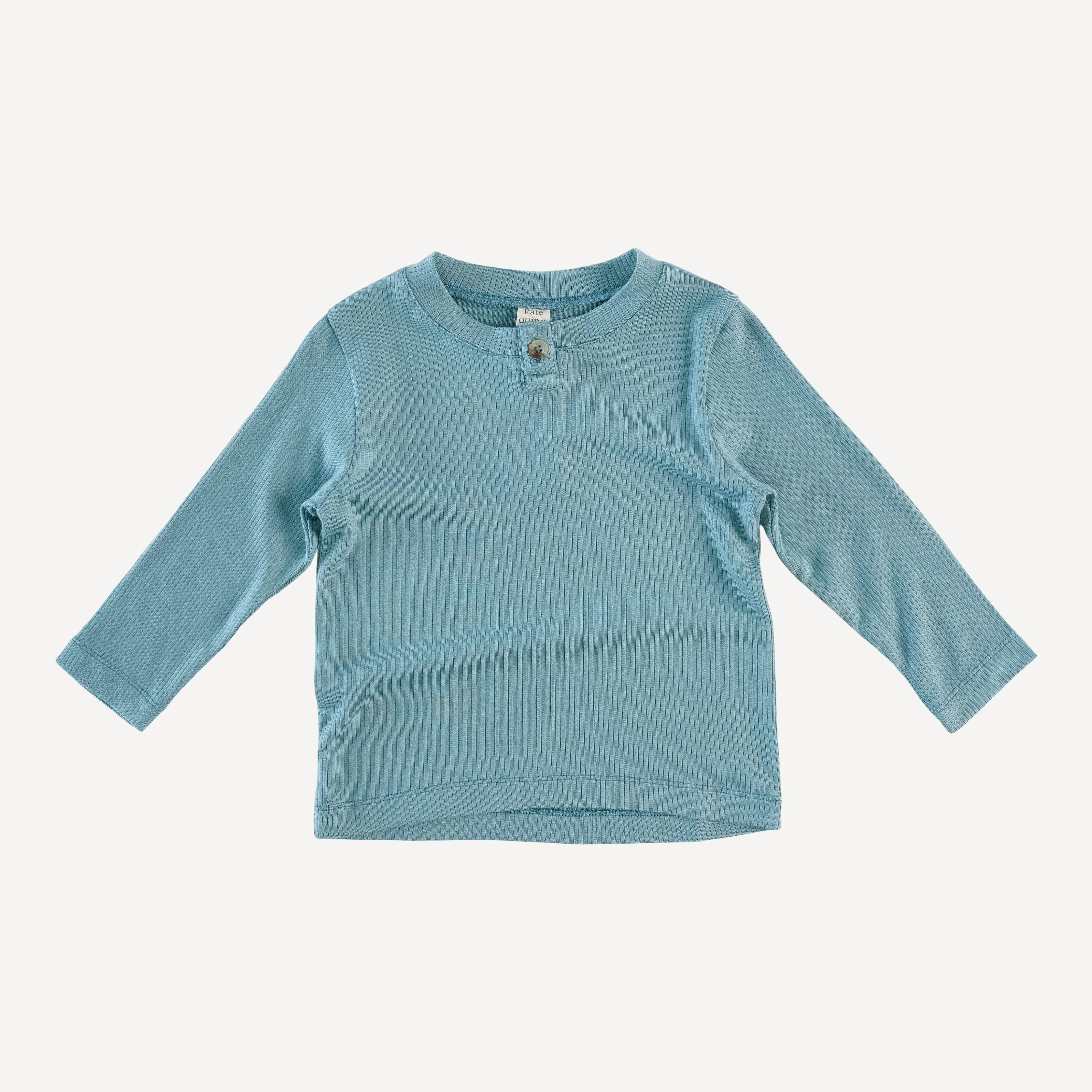 long sleeve essential button boxy tee | blue smoke | modal skinny rib