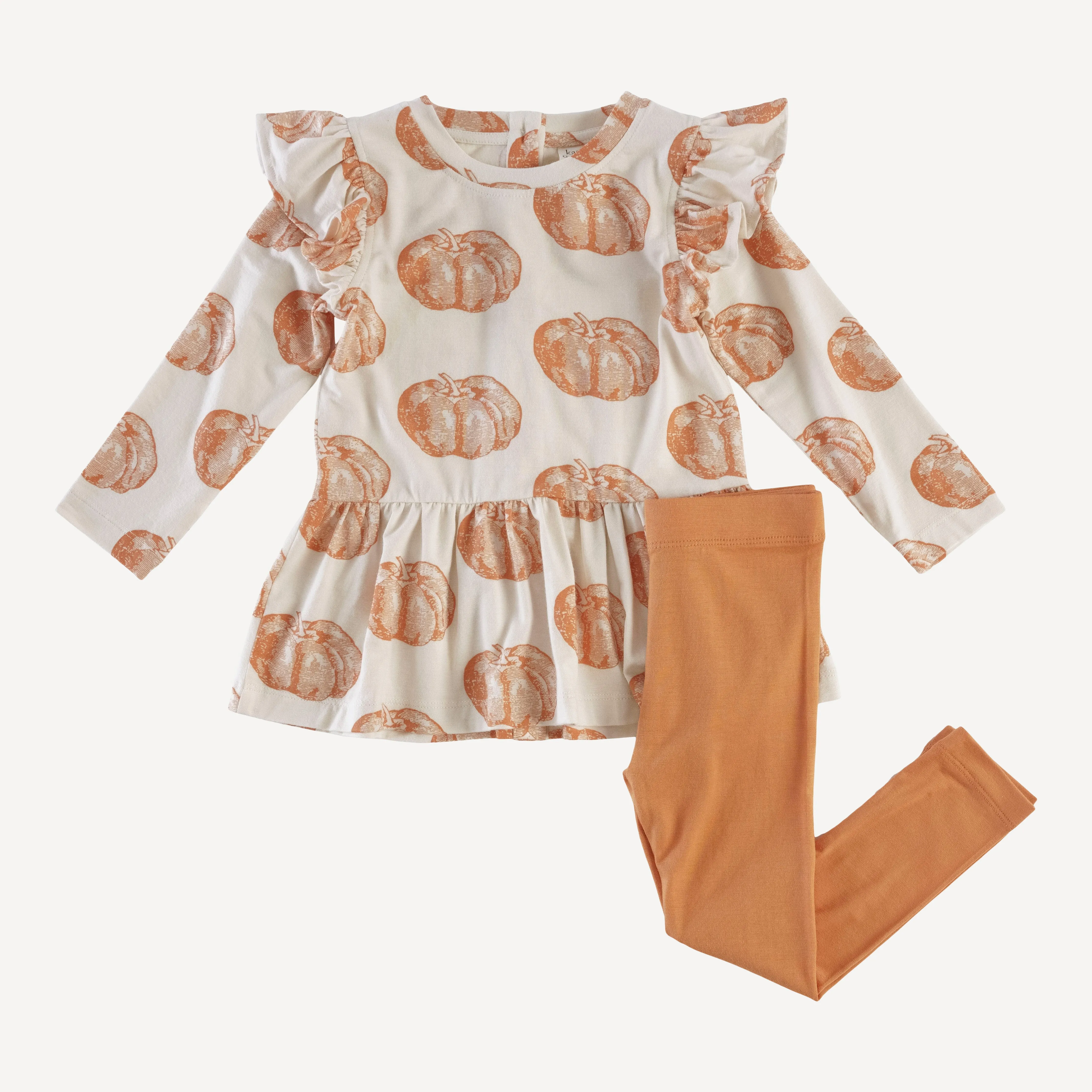 long sleeve flutter drop waist top   legging set | harvest pumpkin | lenzing modal