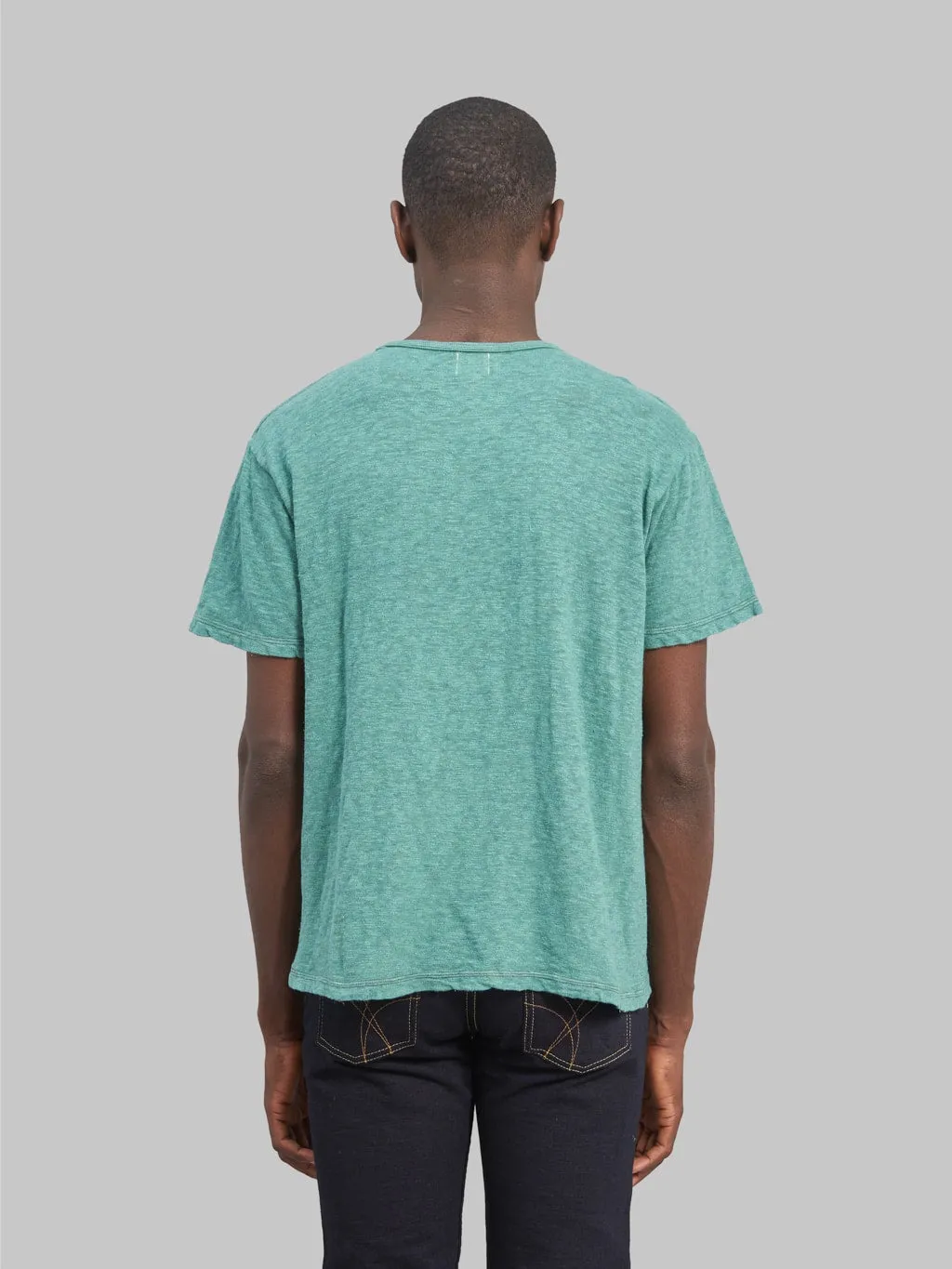 Loop & Weft Super Slub Tube Knit Double Binder Crewneck T-Shirt Ocean Green