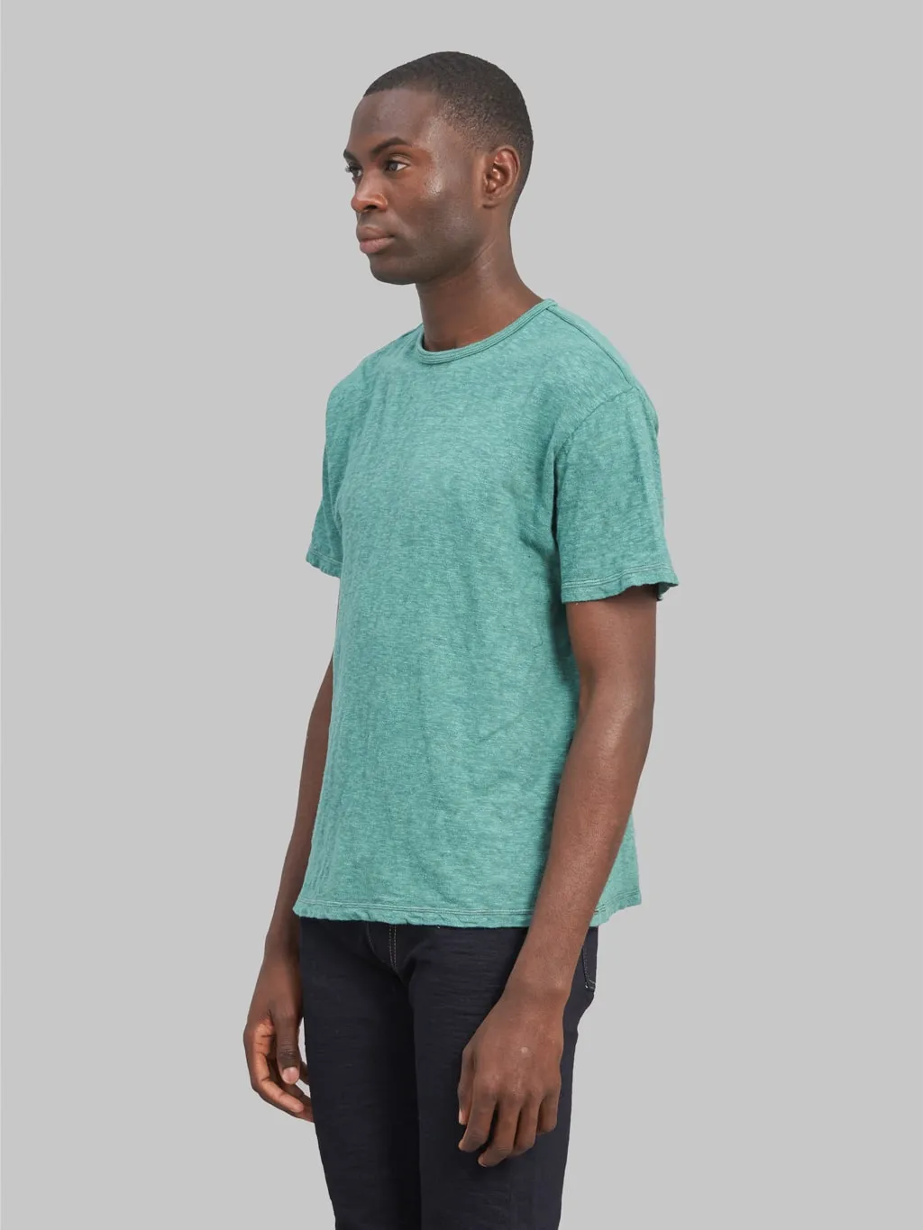 Loop & Weft Super Slub Tube Knit Double Binder Crewneck T-Shirt Ocean Green