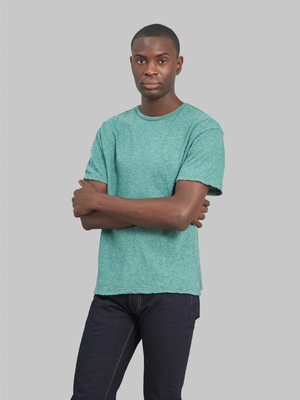 Loop & Weft Super Slub Tube Knit Double Binder Crewneck T-Shirt Ocean Green