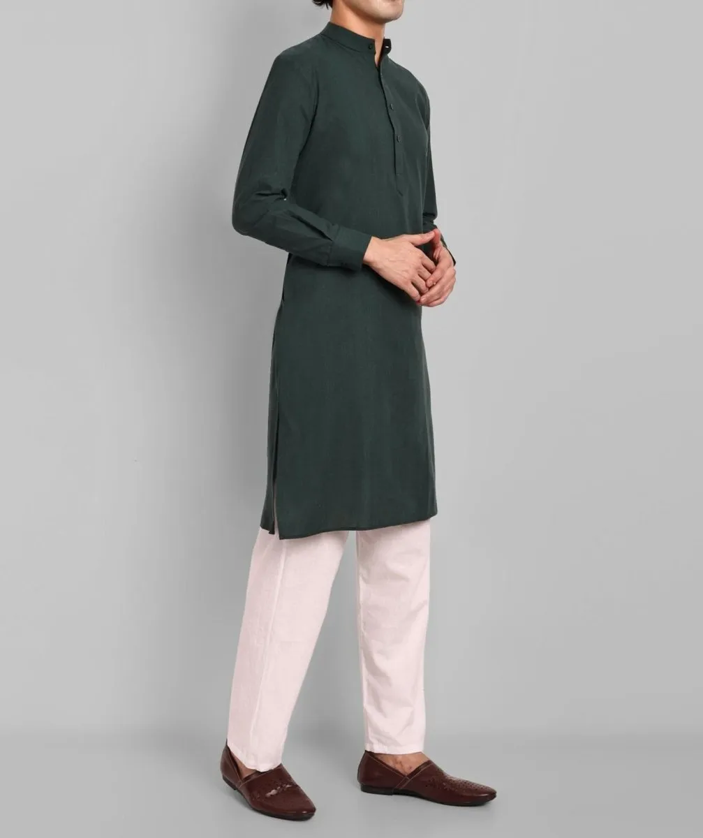 MEN'S BOTTLE GREEN KURTA & PAJAMA SET