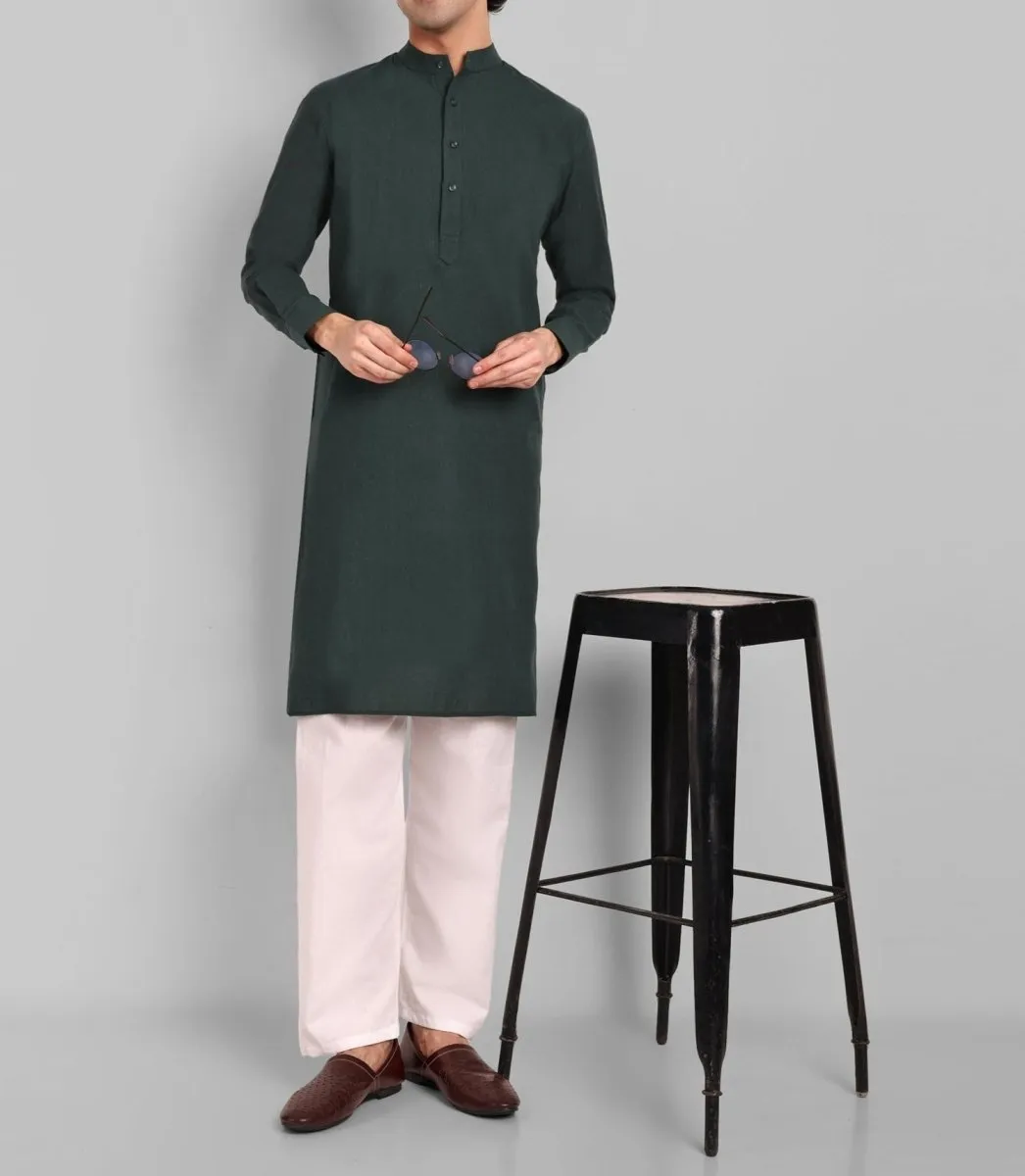 MEN'S BOTTLE GREEN KURTA & PAJAMA SET