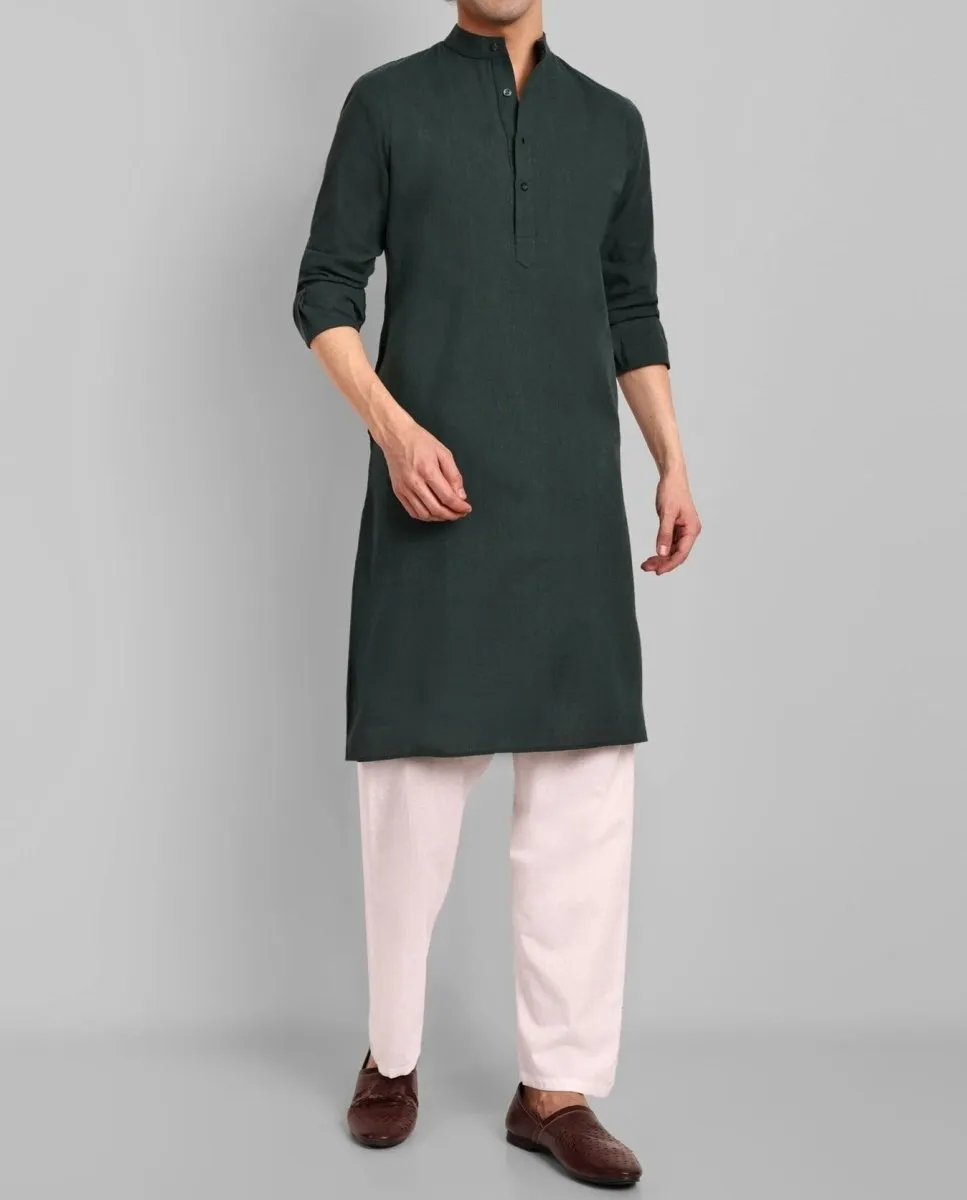 MEN'S BOTTLE GREEN KURTA & PAJAMA SET