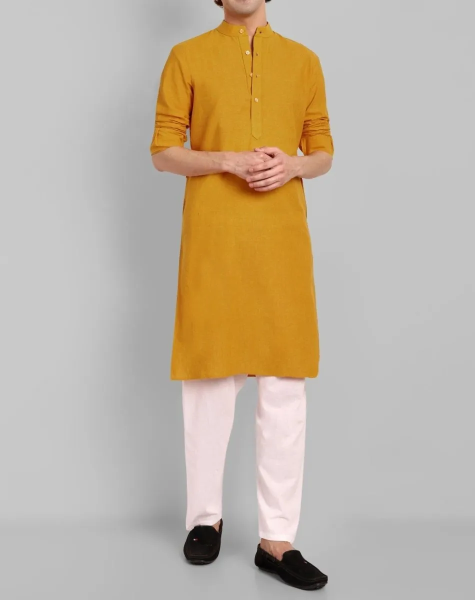 MEN'S MASTARD KURTA PANT SET