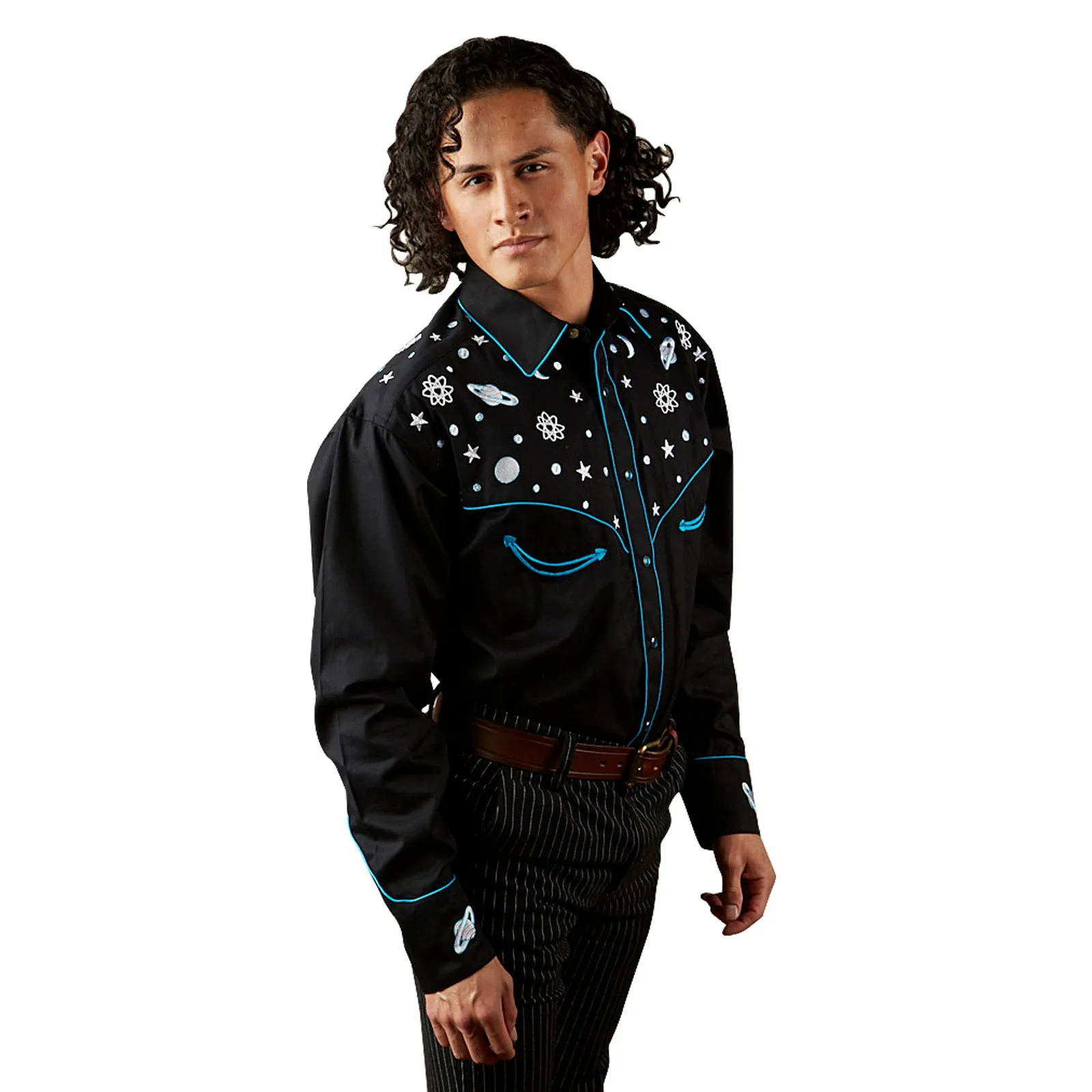 Men's Out of This World Embroidered Black Western Shirt