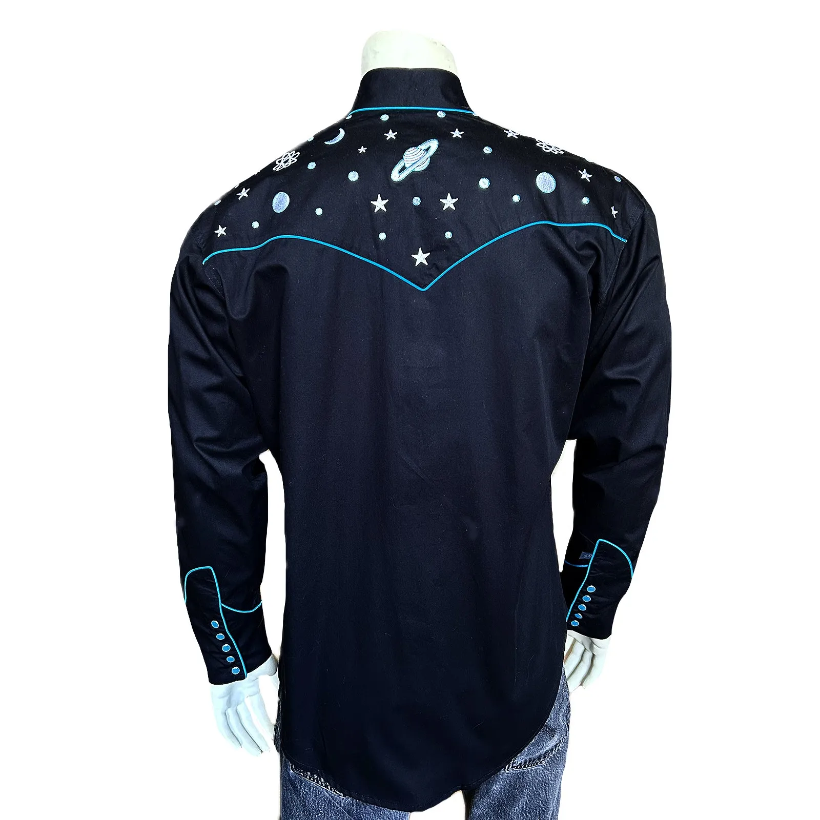 Men's Out of This World Embroidered Black Western Shirt