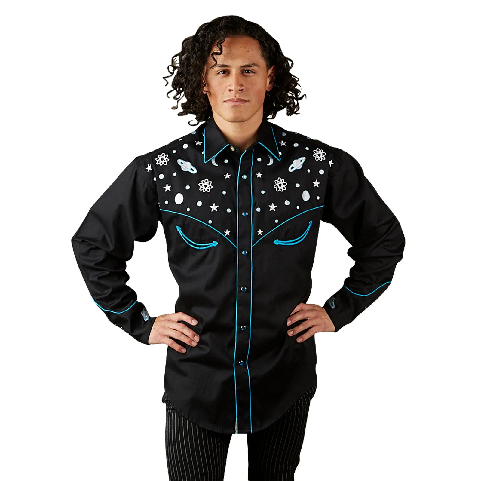 Men's Out of This World Embroidered Black Western Shirt