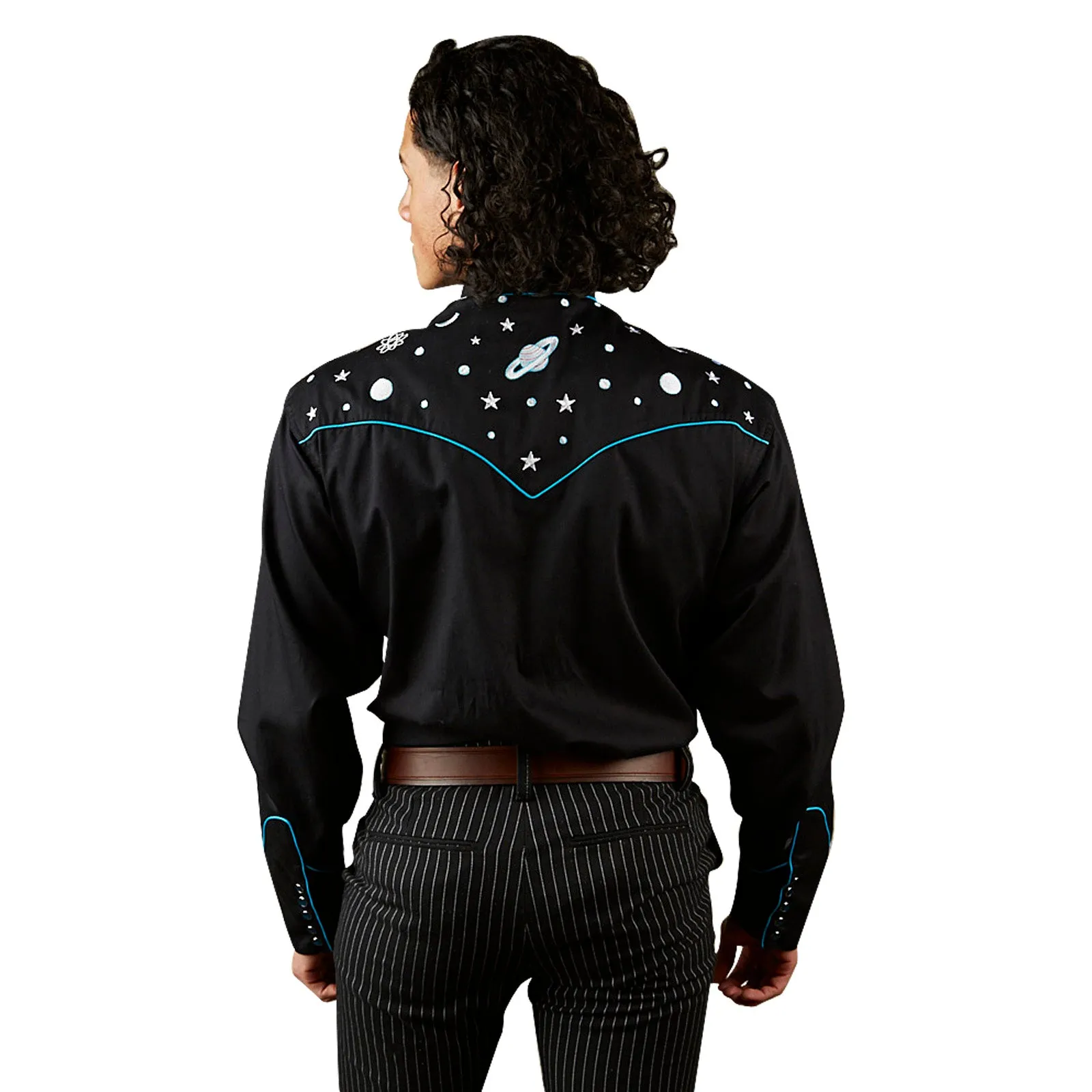 Men's Out of This World Embroidered Black Western Shirt