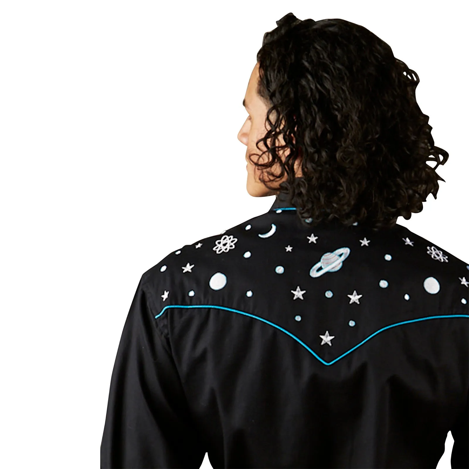 Men's Out of This World Embroidered Black Western Shirt