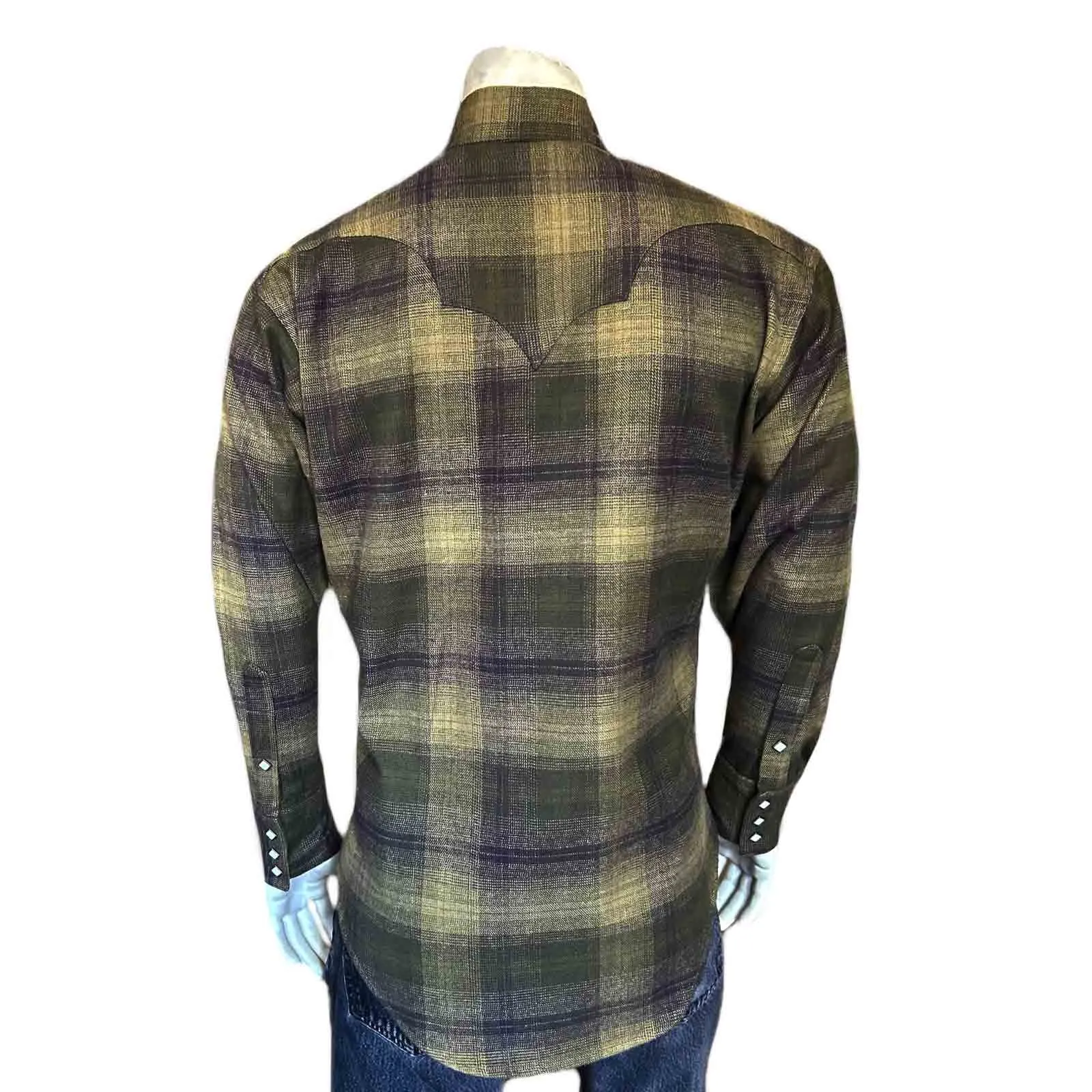 Men's Plush Flannel Olive & Grey Plaid Western Shirt