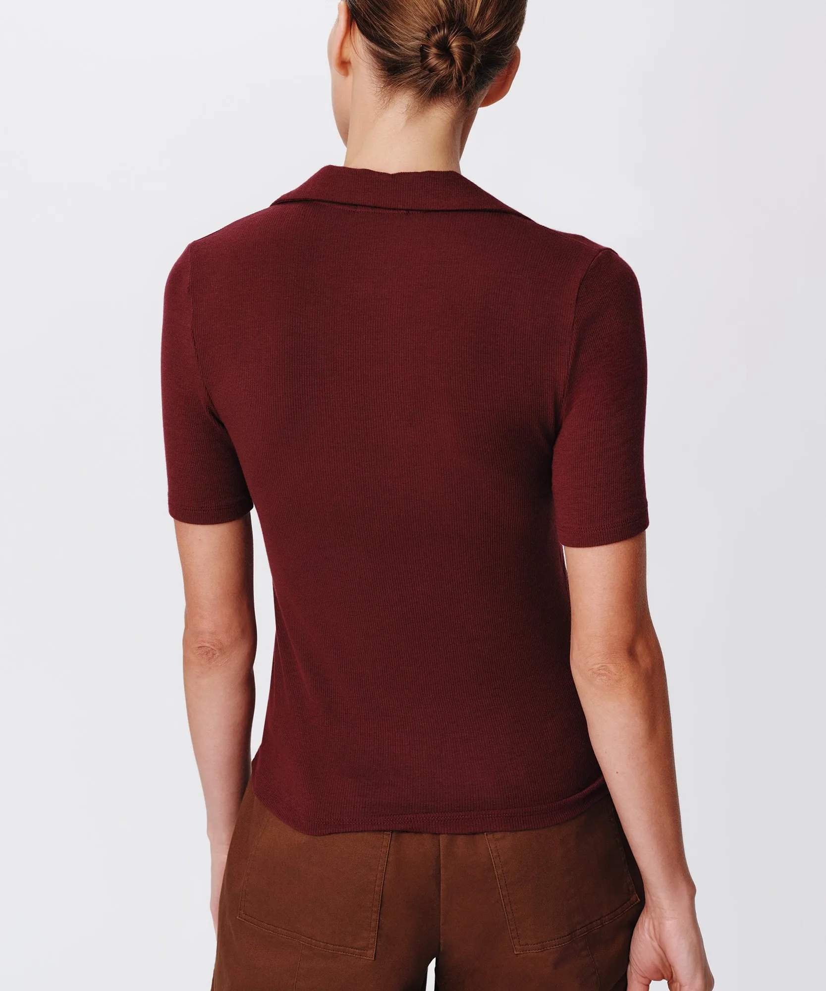 Modal Rib Split Neck Top - Merlot