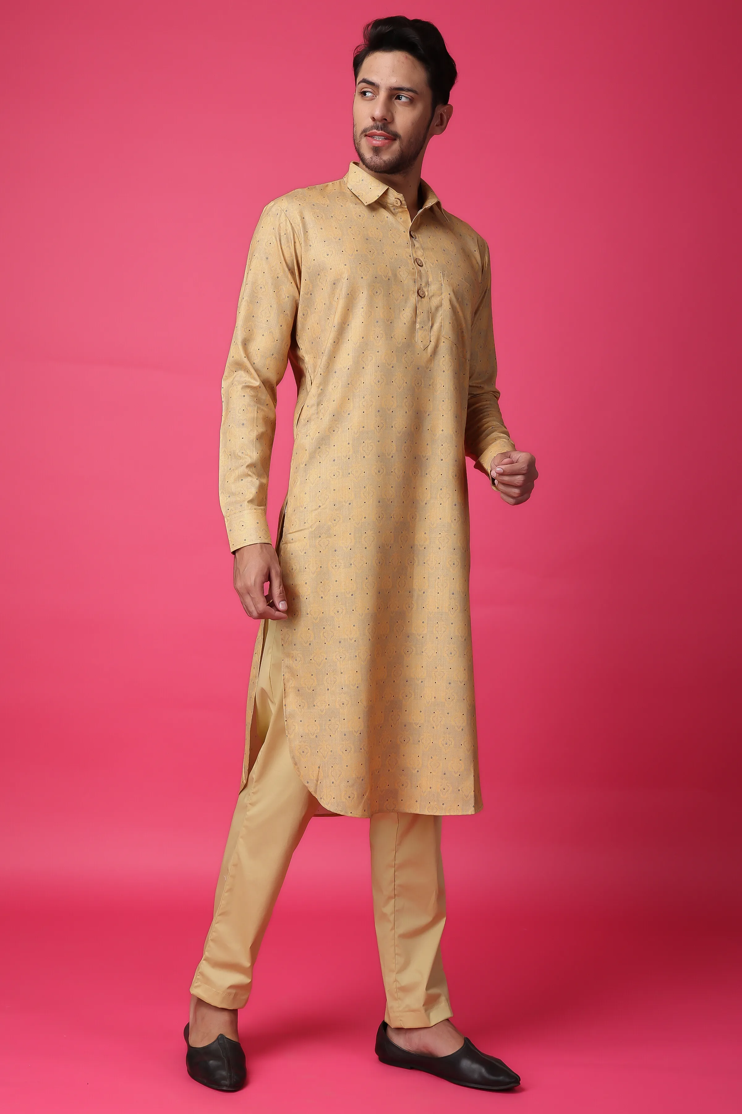 Mustard Gold Printed Kurta Pajama