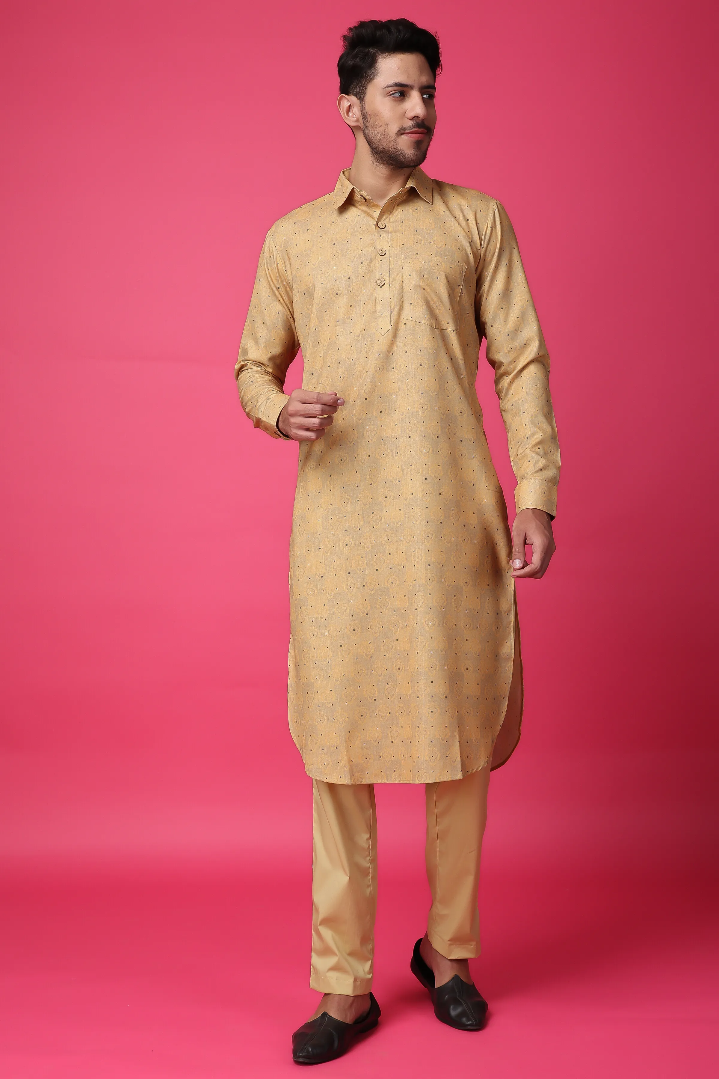 Mustard Gold Printed Kurta Pajama