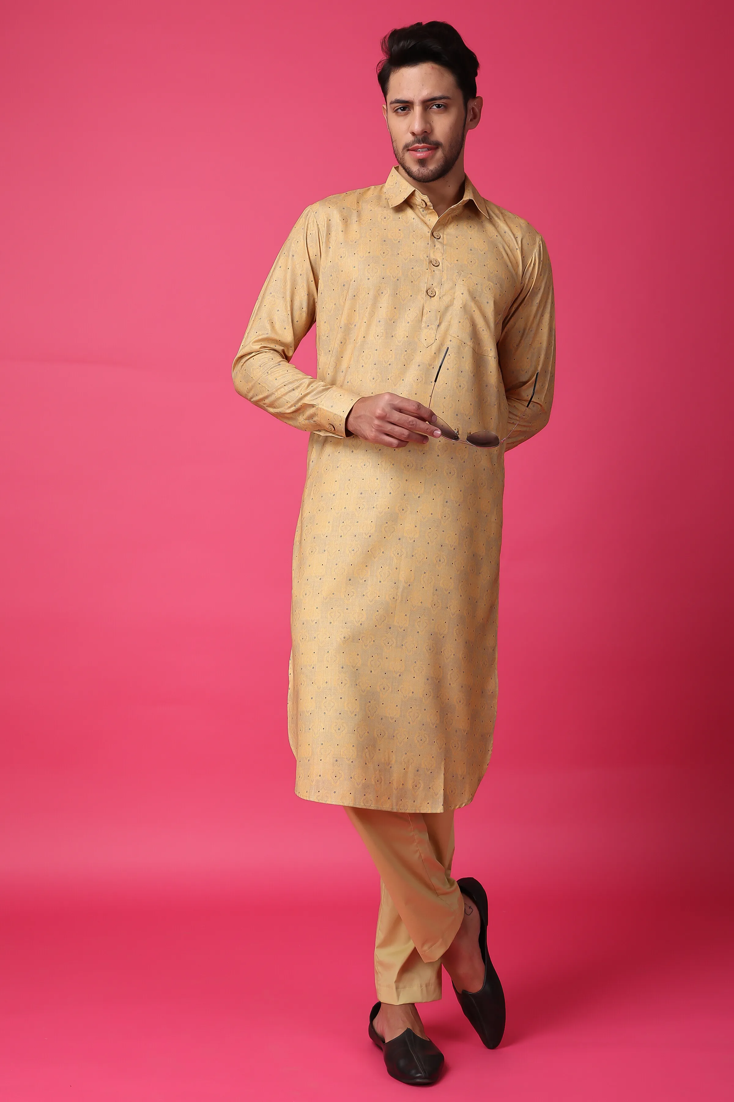 Mustard Gold Printed Kurta Pajama