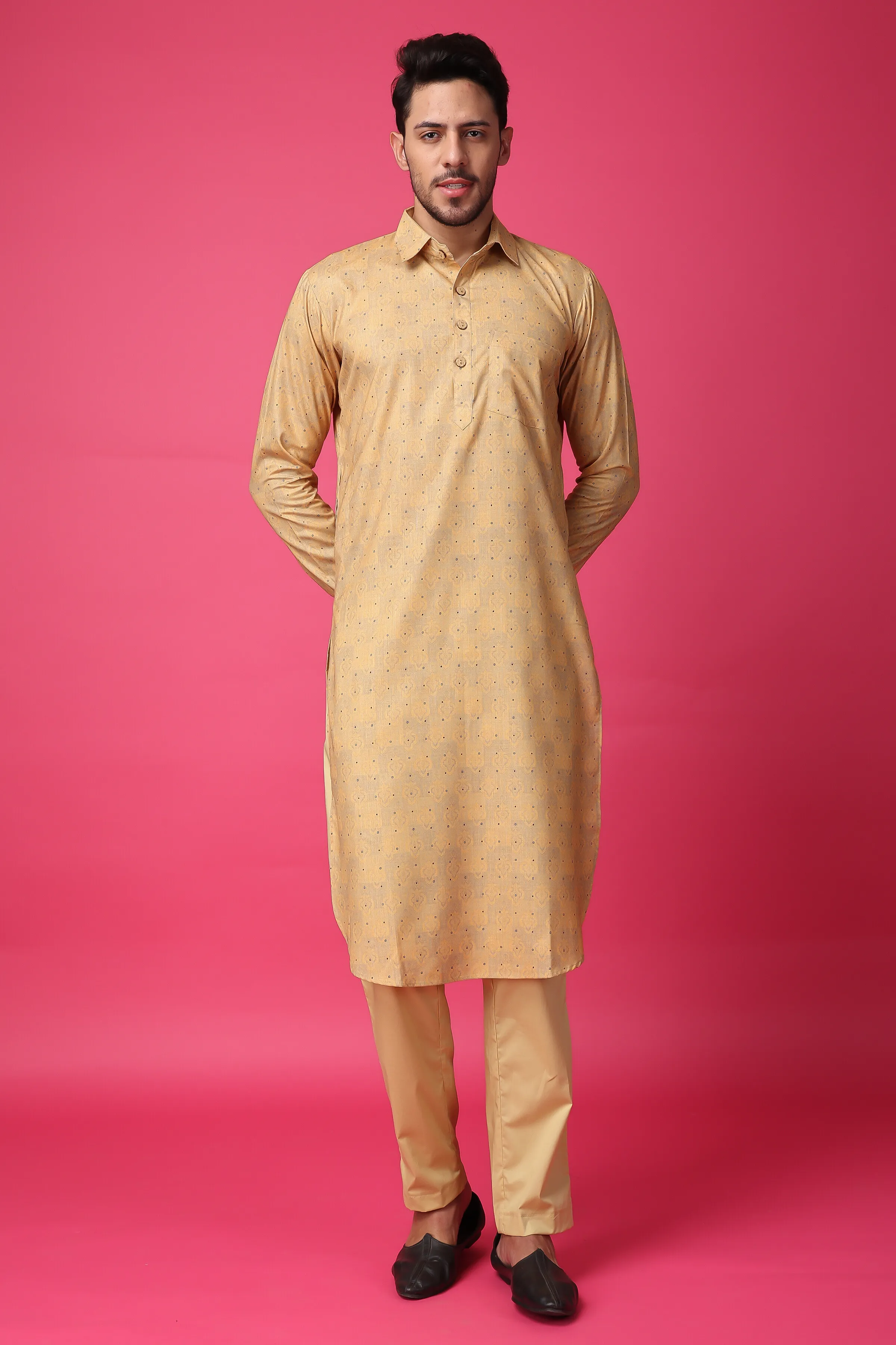 Mustard Gold Printed Kurta Pajama