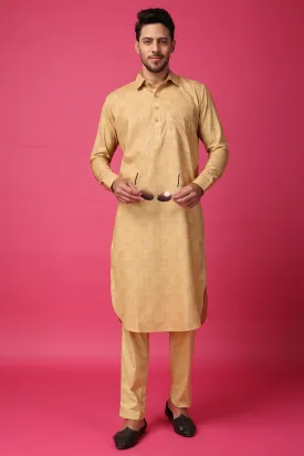 Mustard Gold Printed Kurta Pajama